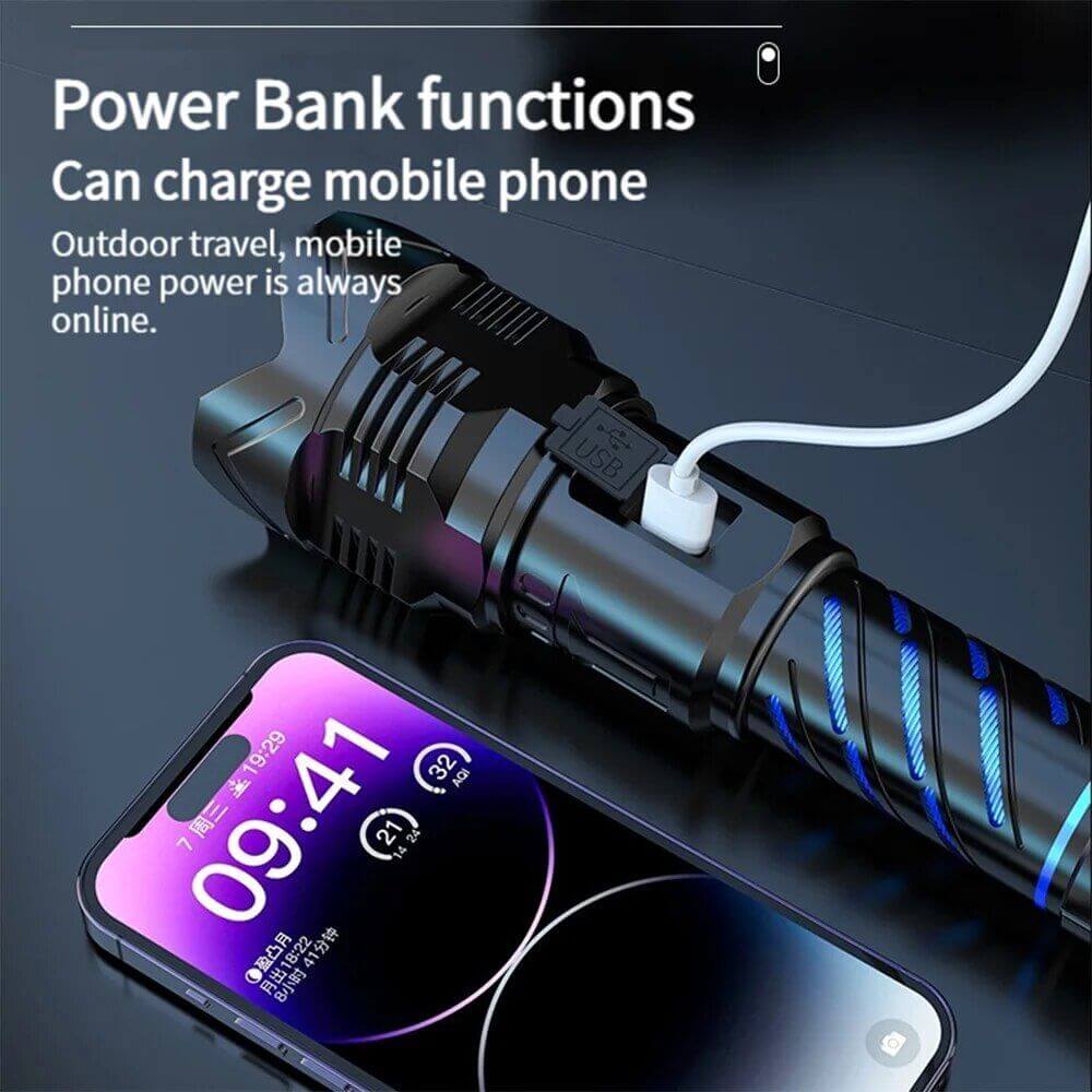 High Power LED Laser Zoom Rechargeable Flashlight 