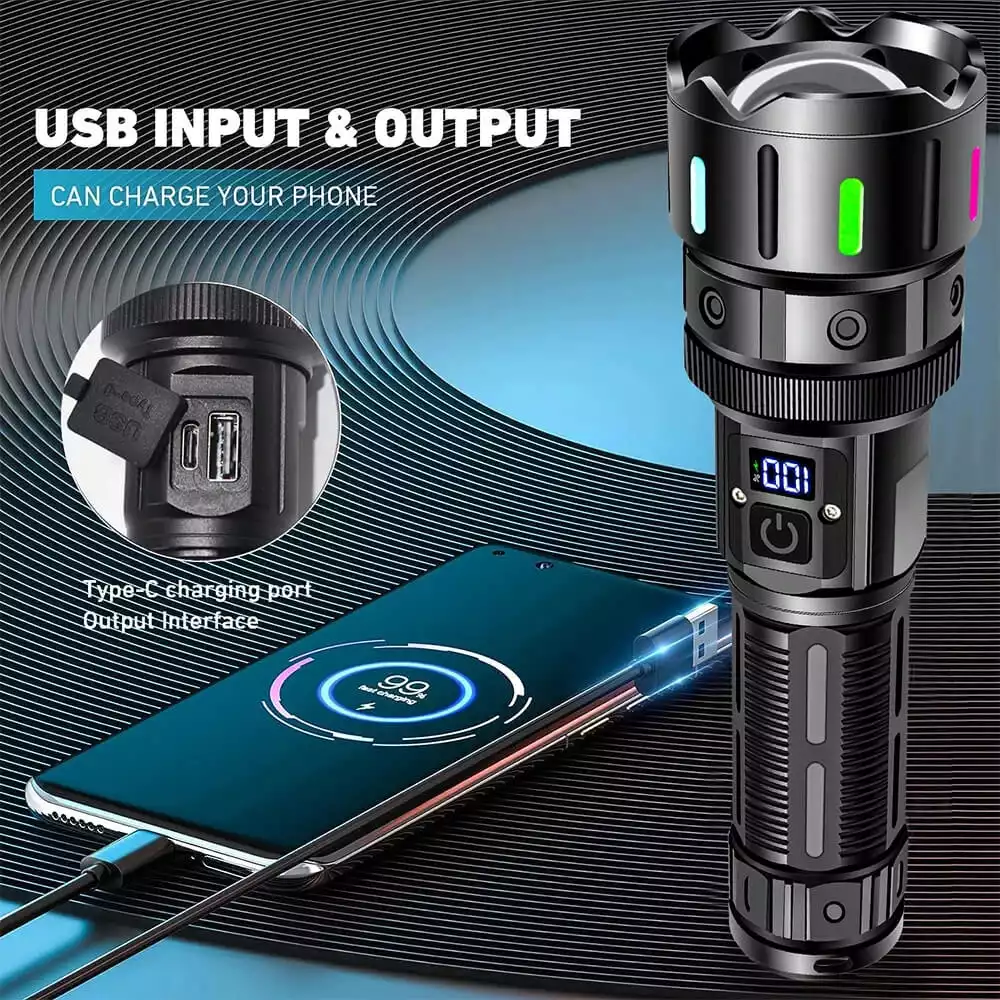 【SG-A08】🔥⏰ 90000 Lumens Super Bright Rechargeable Laser Zoom Tactical Flashlight