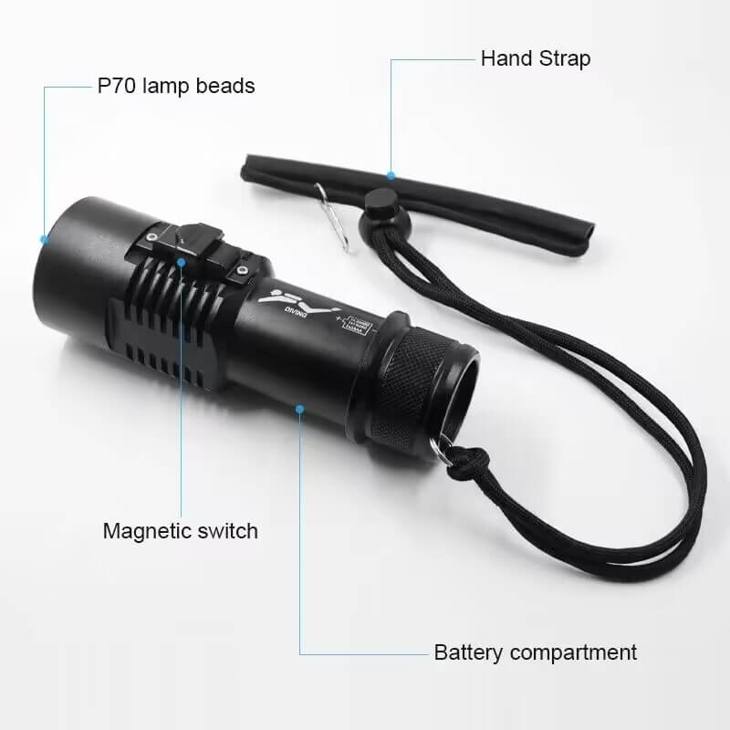 【Free Shipping】】Powerful Diving Flashlight IP88 Waterproof 8000 High Lumens