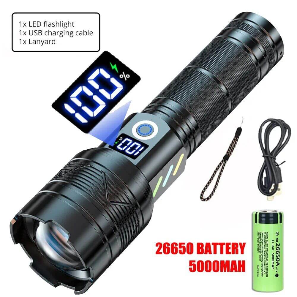 Super Bright Rechargeable LEP Laser Zoom  Flashlight  26650 Battery