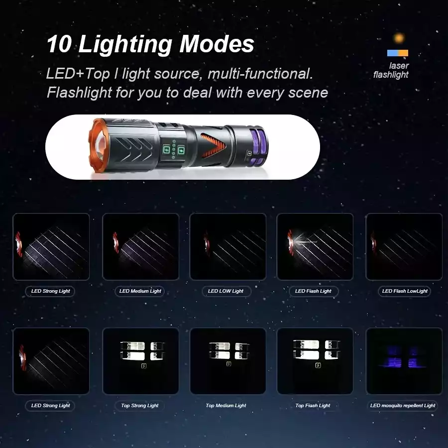 【SG-G530】🎁✨Multifunctional Rechargeable Outdoor Tactical Laser Zoom Flashlight 25000 Lumens