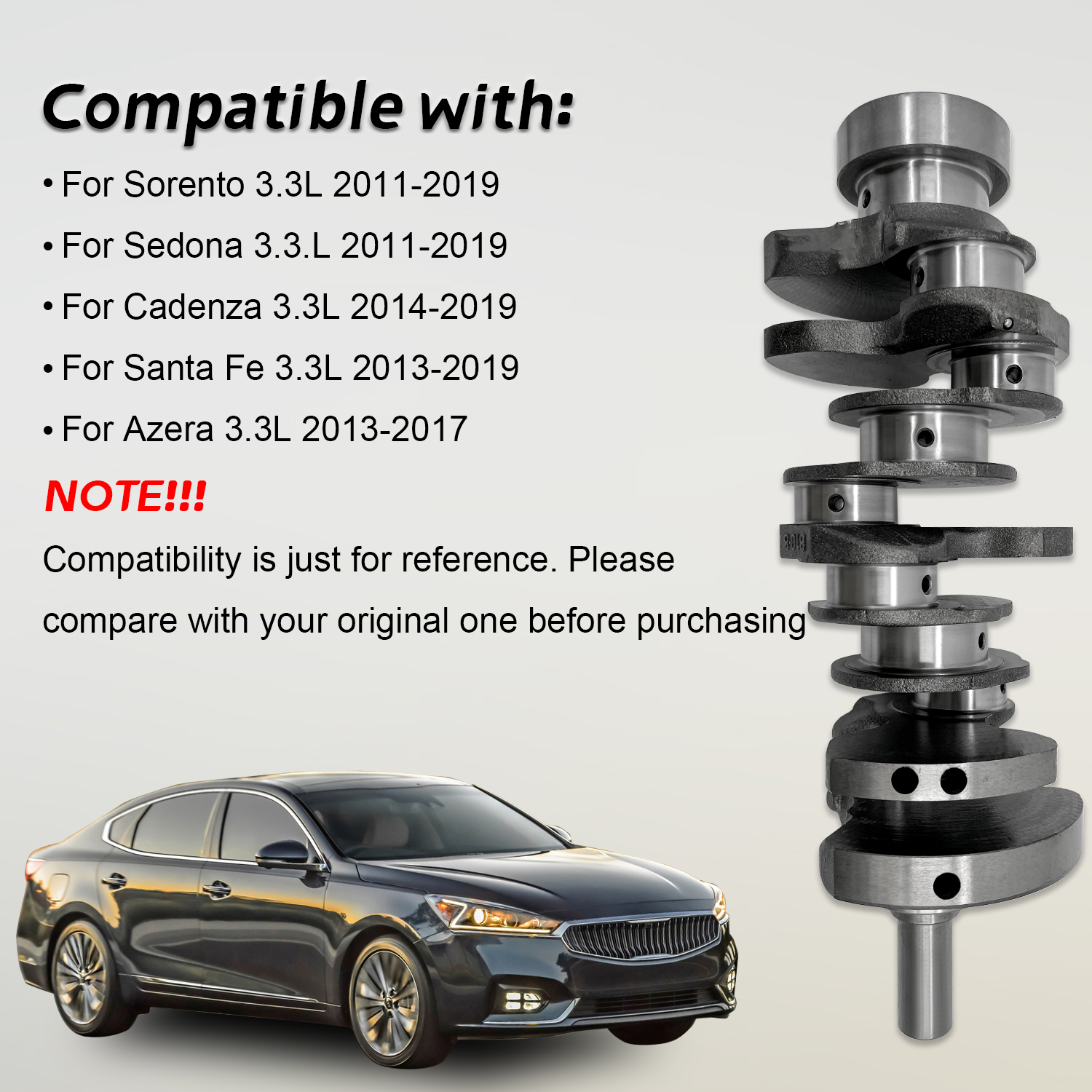 Crankshaft for Santa Fe 3.3L 2013-2019, for Azera 3.3L 2013-2017, for Kia Sorento/Sedona 3.3L 2011-2019, for Kia Cadenza 3.3L 2014-2019