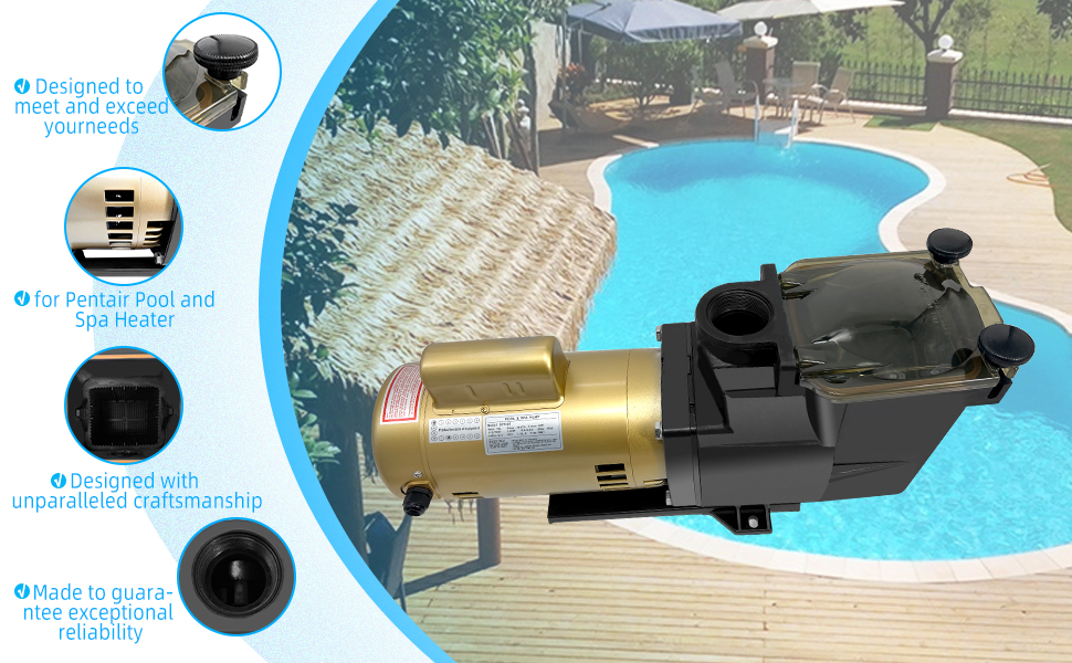 W3SP2607X10 Pool Pump, 1HP, 115/230V Single Speed Pool Pump, Replacement Swimming Pool Pump for Hayward SP2607X10-1