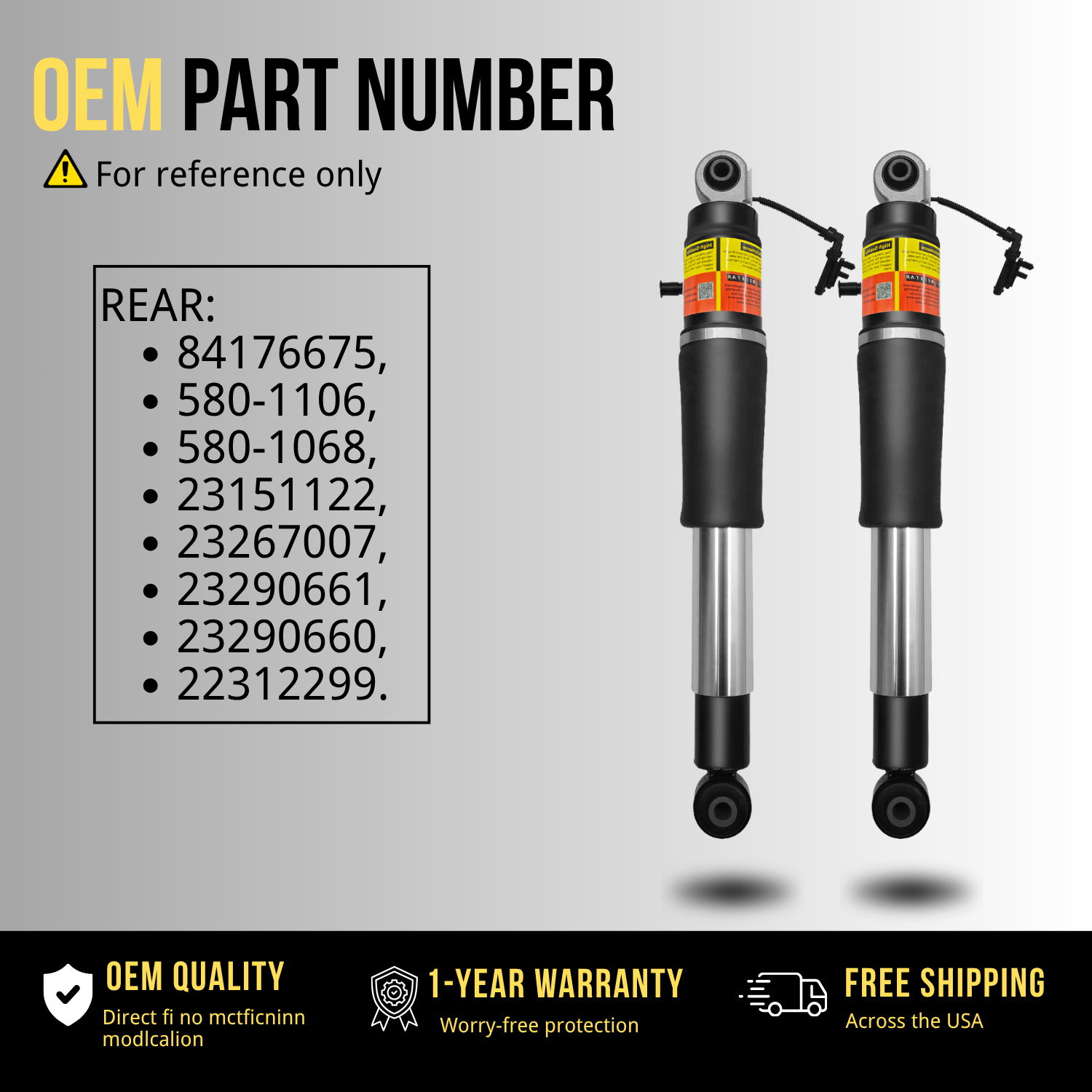 84176675 Rear Air Shock Absorber for 2015–2020 Chevy Tahoe, Suburban, Cadillac Escalade ESV, GMC Yukon XL