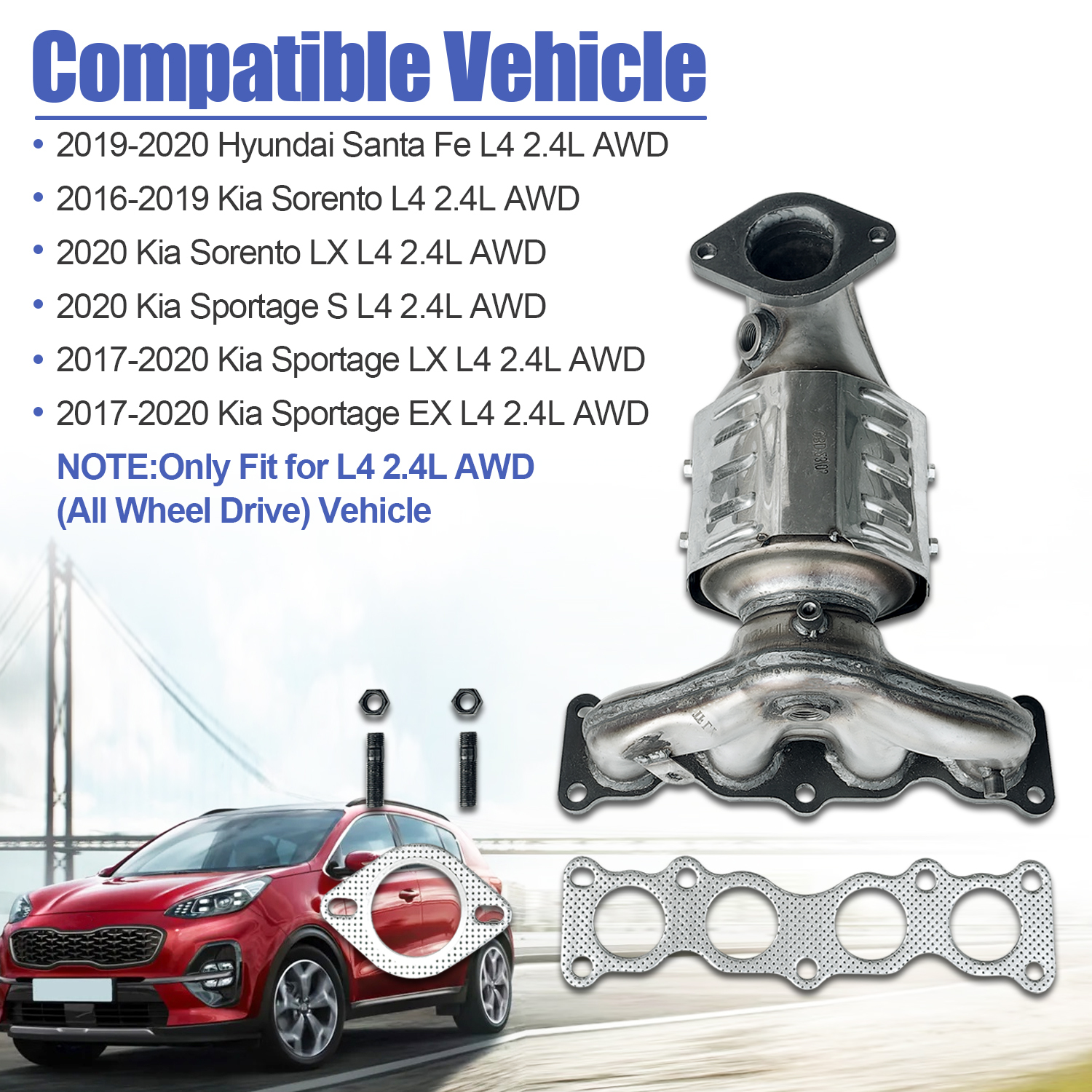 Front Manifold Catalytic Converter Fit for Kia Sorento Sportage 2.4L AWD 2016-2020 