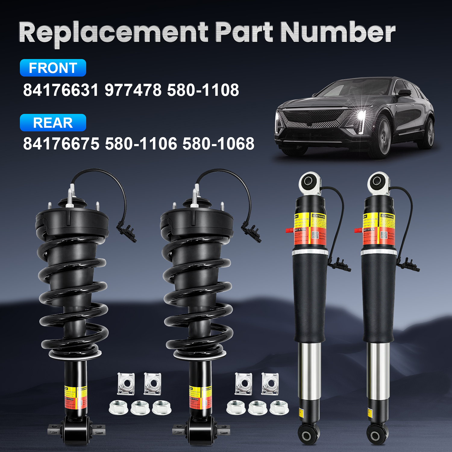 4PCS Front Rear Shocks Struts Kit Compatible with GMC Yukon Denali, Cadillac Escalade, Chevy Tahoe Suburban 2015–2020 #84176631 #84176675