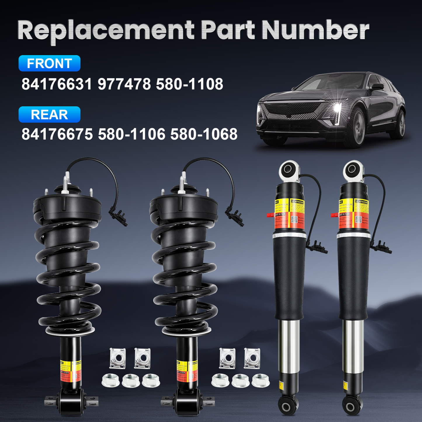 Front Struts and Rear Shocks Kit Fit for 2015-2020 Chevrolet Suburban / Tahoe, Cadillac Escalade ESV, GMC Yukon / Yukon XL Denali