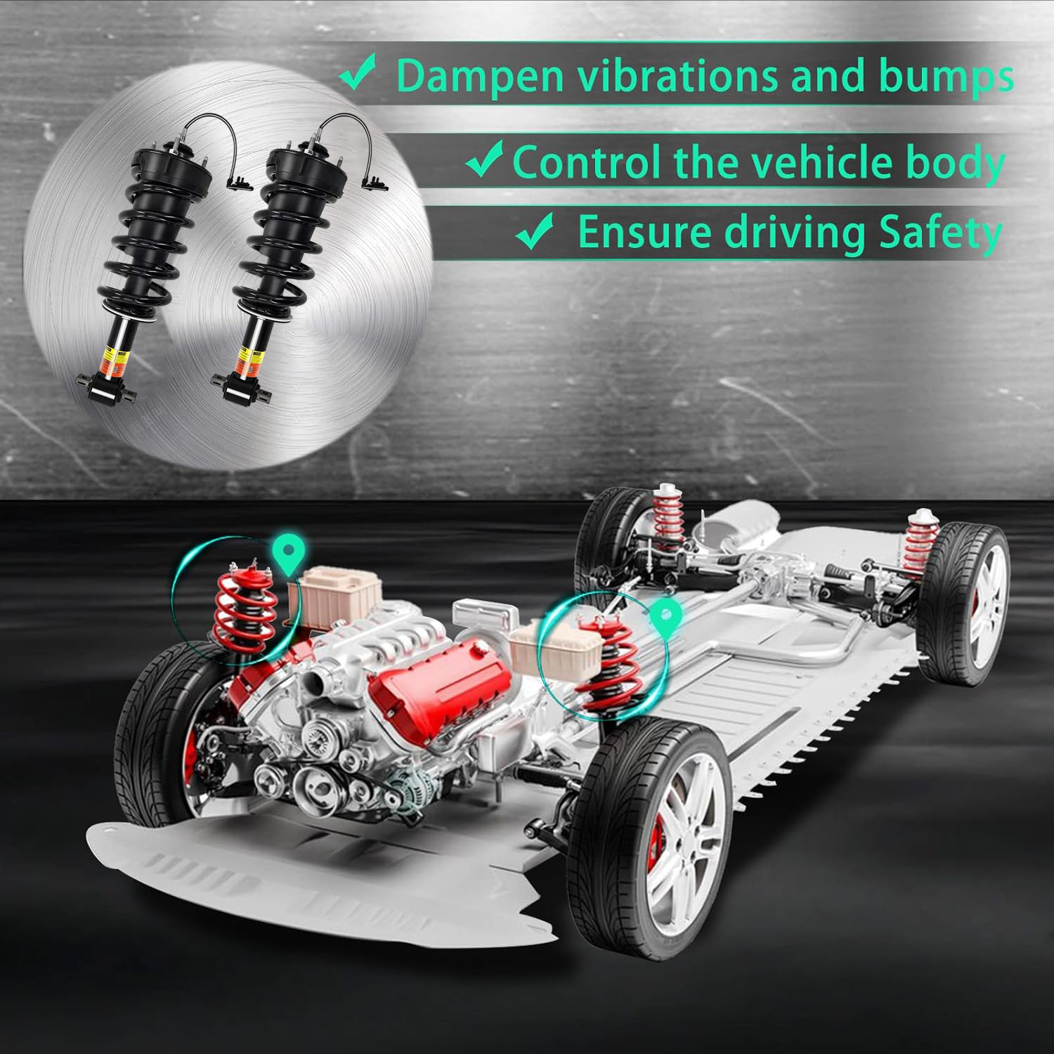 2015-2020 Yukon Denali Front Magnetic Struts and Rear Air Shocks 4pcs Kit Fit for Cadillac Escalade Chevrolet Suburban Tahoe GMC 84176631 84176675