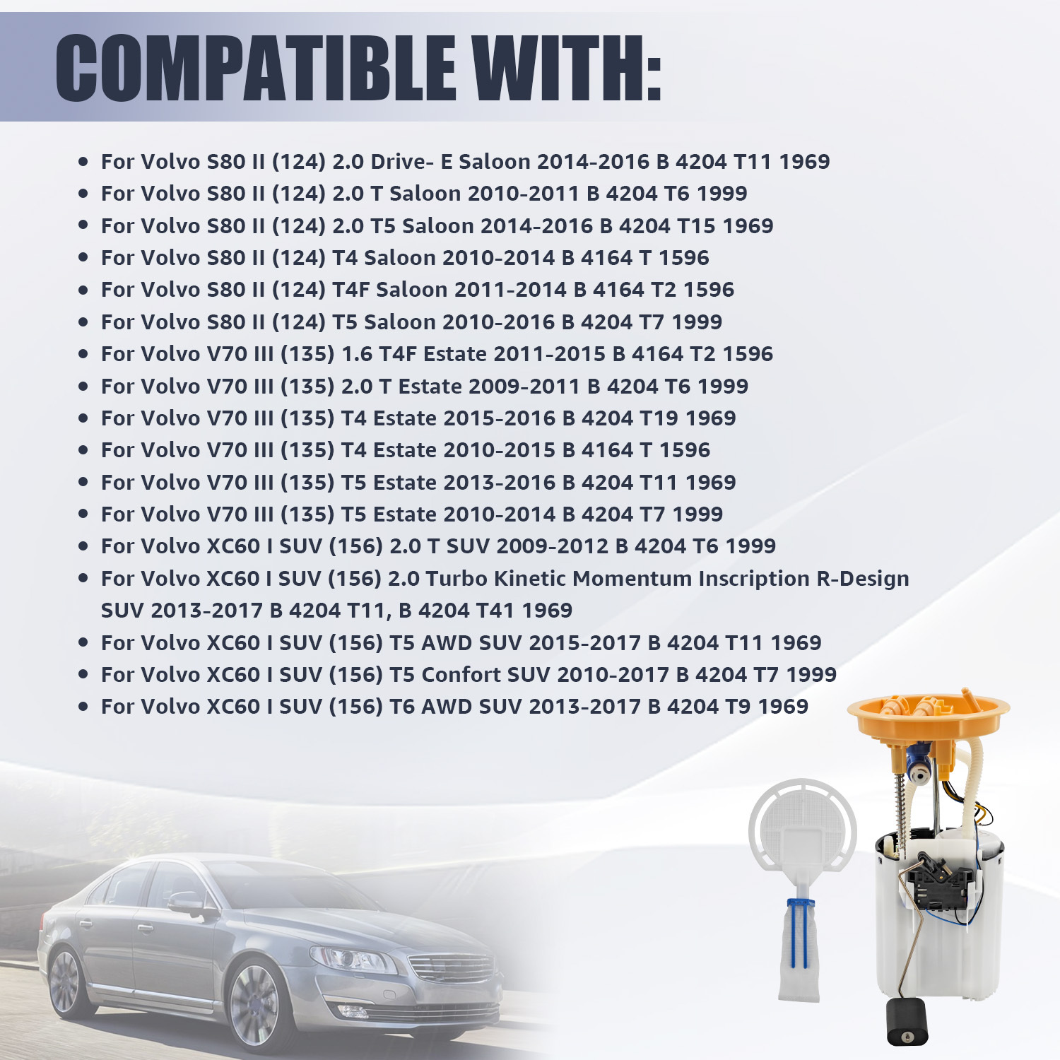 Fuel Pump Assembly for Volvo S80 V70 XC60 XC70 2010-2017 1.6L 2.0L