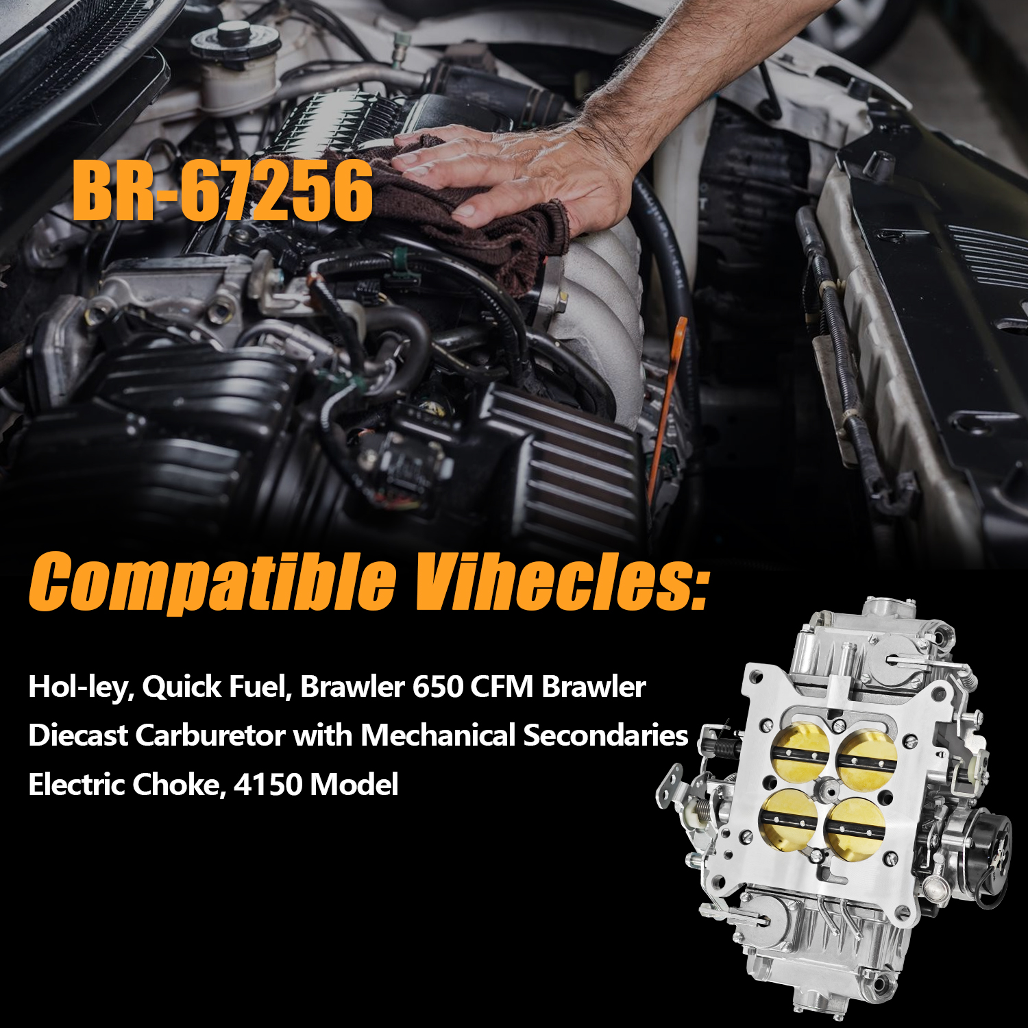 BR-67255 Carburetor Fit for Holley Quick Fuel Brawler Diecast Carburetors with Mechanical Secondaries Electric Choke, 4150 Model 650 CFM 4 Barrel Carburetor 