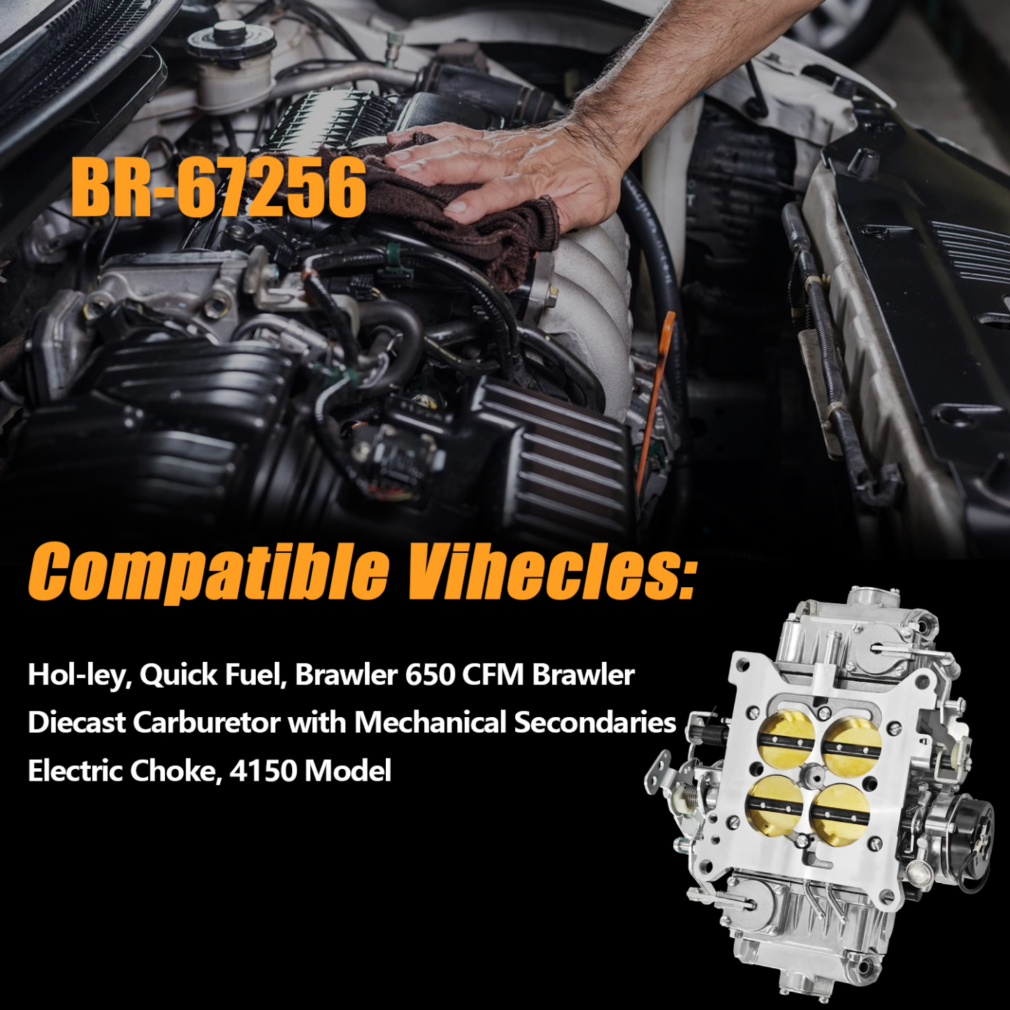 BR-67255 Carburetor Fit for Holley Quick Fuel Brawler Diecast Carburetors with Mechanical Secondaries Electric Choke, 4150 Model 650 CFM 4 Barrel Carburetor 