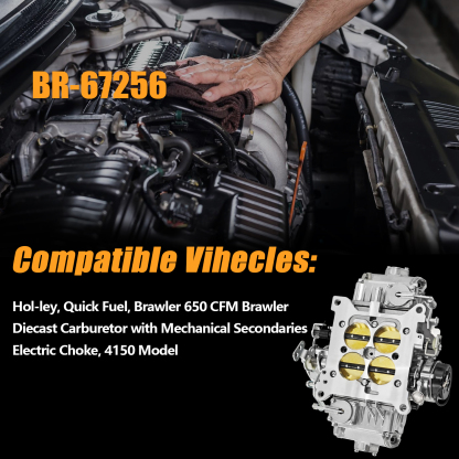 BR-67255 Carburetor Fit for Holley Quick Fuel Brawler Diecast Carburetors with Mechanical Secondaries Electric Choke, 4150 Model 650 CFM 4 Barrel Carburetor 