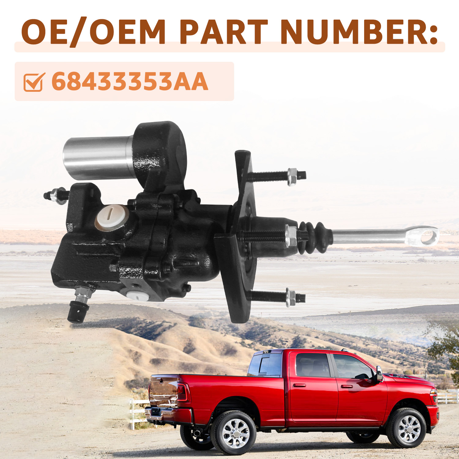 Power Brake Booster Hydro Booster w/Brake Fluid Reservoir for Dodge Ram 2500 3500 6.4L 6.7L 2019-2025