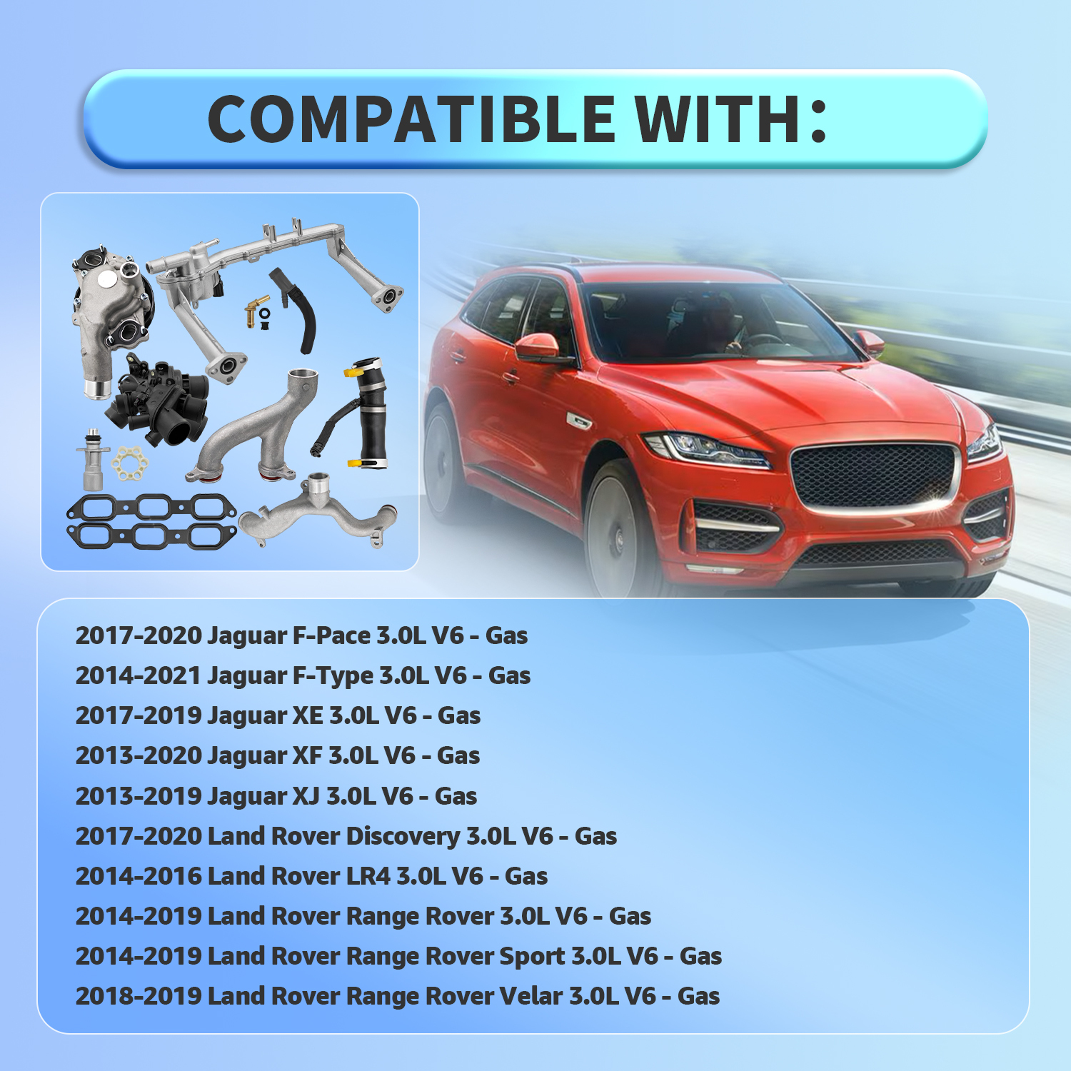 Cooling System Upgrade Kit Compatible with Jaguar fit for Land Rover 3.0L V6 2013-2021 Supercharged Engine