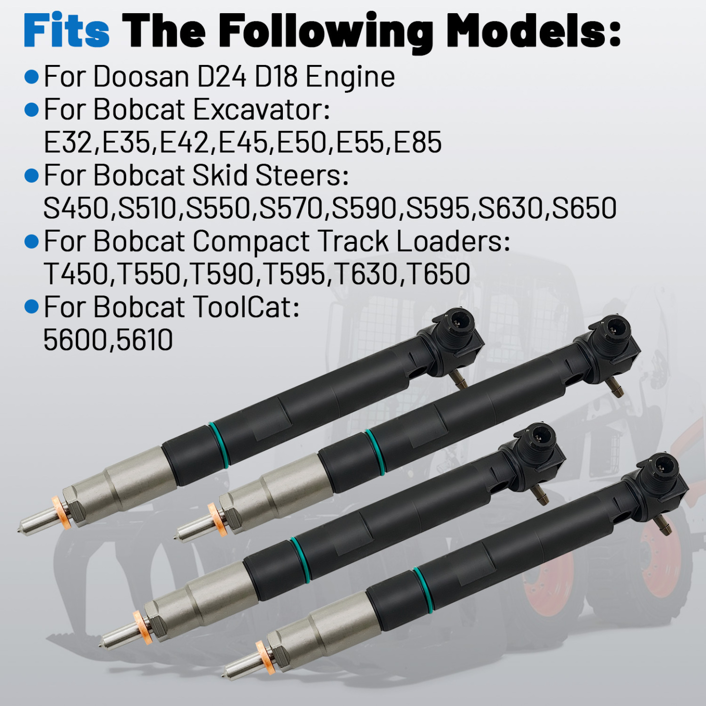 4pcs Fuel Injectors with Seal Compatible with Doosan D24 D18 Engine fit for Bobcat Excavator S450 S510 S550 S570 S590 S595 S630 S650 