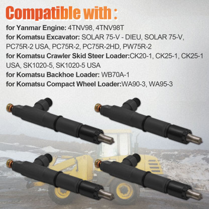 Fuel Injectors for Yanmar Engine 4TNV98 4TNV98T For Komatsu Excavator PC75R-2 PW75R-2 Loader CK20-1 CK25-1 WA90-3 WA95-3