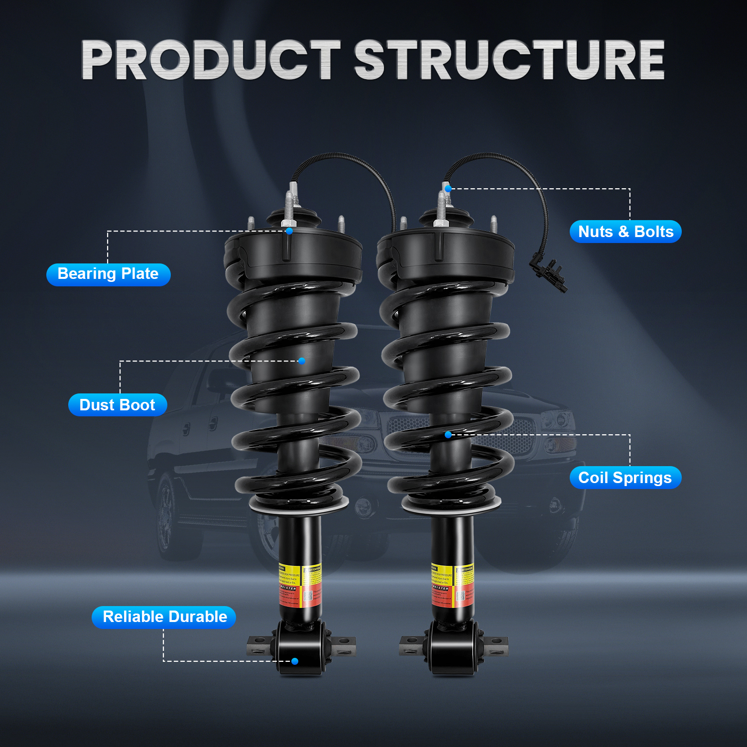 Front Struts and Rear Shocks Kit Fit for 2015-2020 Chevrolet Suburban / Tahoe, Cadillac Escalade ESV, GMC Yukon / Yukon XL Denali