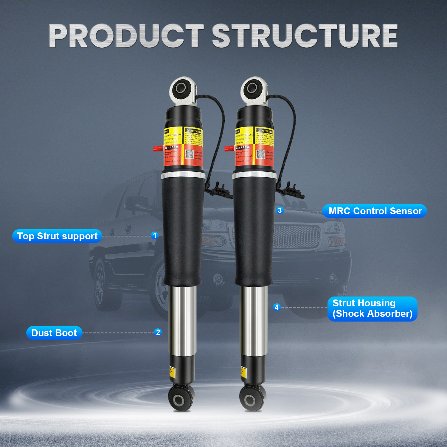 4PCS Front Rear Shocks Struts Kit Compatible with GMC Yukon Denali, Cadillac Escalade, Chevy Tahoe Suburban 2015–2020 #84176631 #84176675