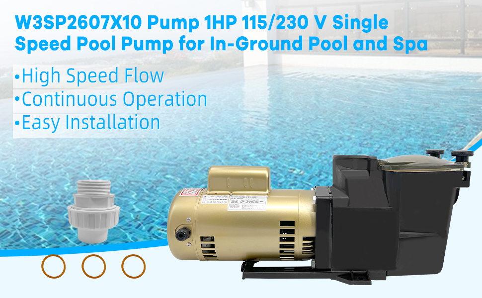 W3SP2607X10 Pool Pump, 1HP, 115/230V Single Speed Pool Pump, Replacement Swimming Pool Pump for Hayward SP2607X10