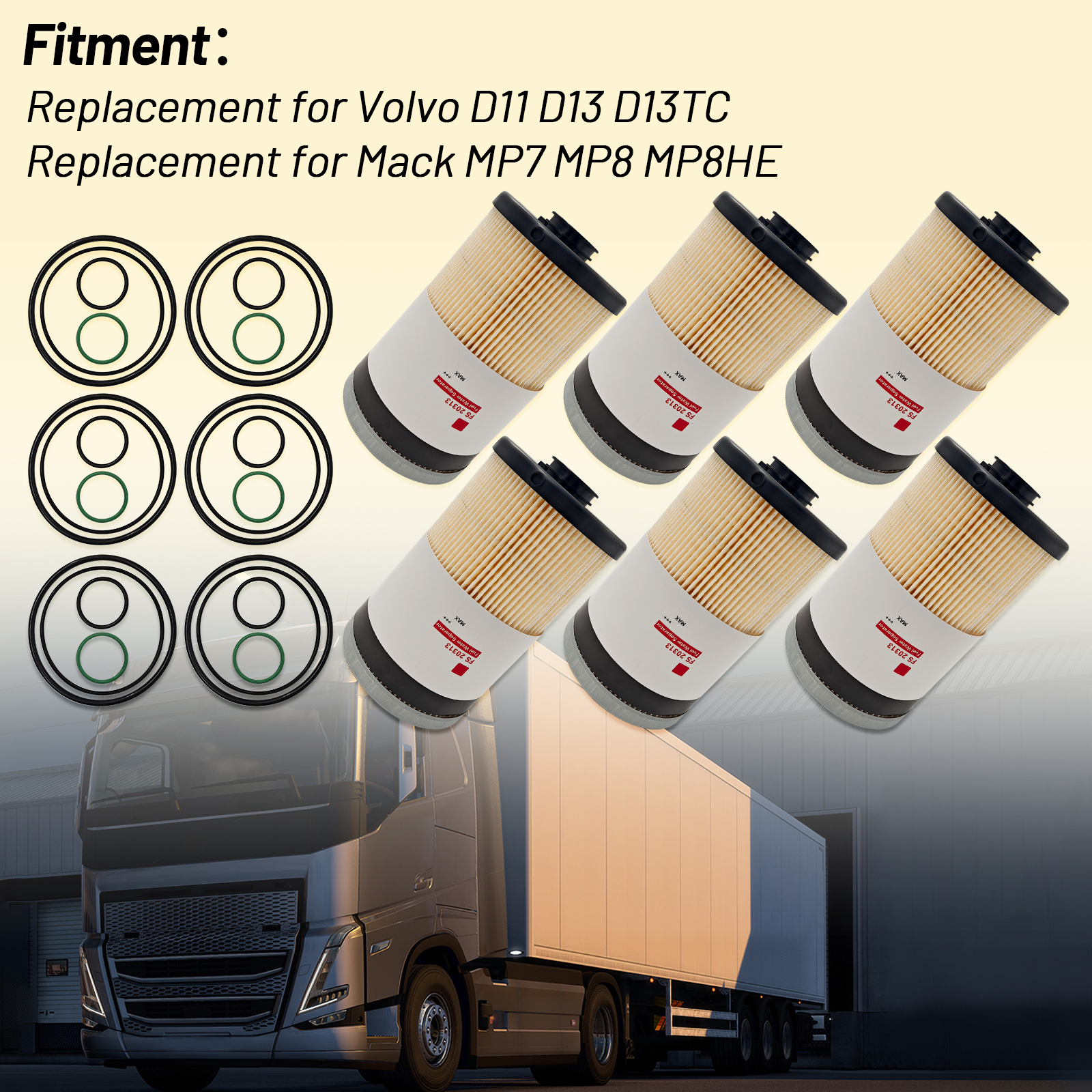 6pcs FS20313 Fuel Water Separator Filter Replacement for Volvo D11 D13 D13TC, for Mack MP7 MP8 MP8