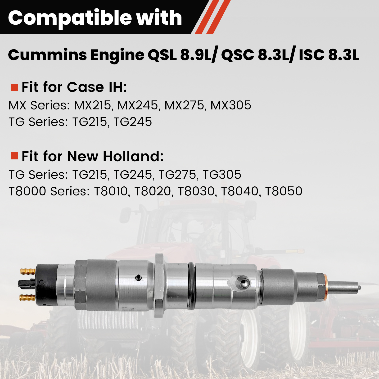 6PCS Fuel Injector for Cummins Engine QSL 8.9L QSC/ISC 8.3L Fit for Case IH MX/TG Series Fit for New Holland TG/T8000 Series