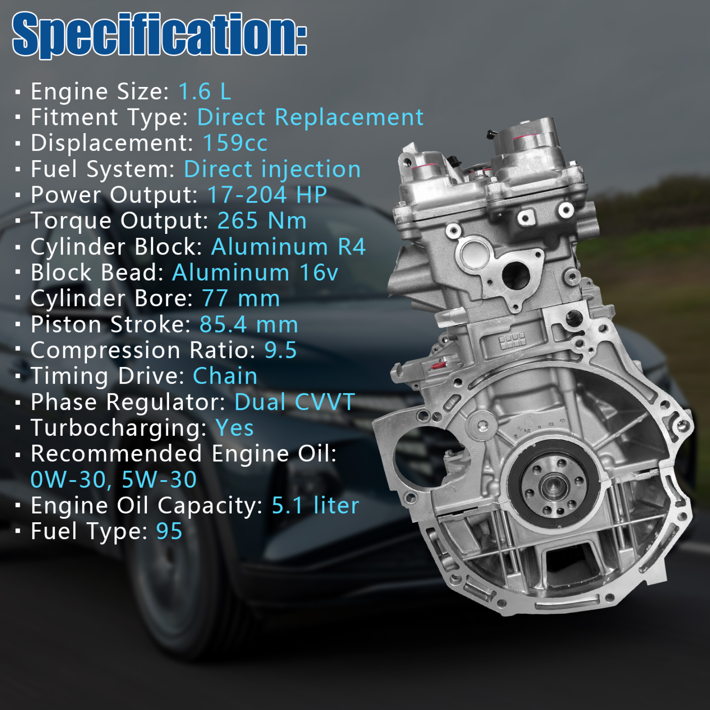 G4FJ 1.6L Engine Assembly Kit 1.6T Fits for Hyundai Accent Verna (RB/RC)2011-2017, Elantra (AD) 2017-2020