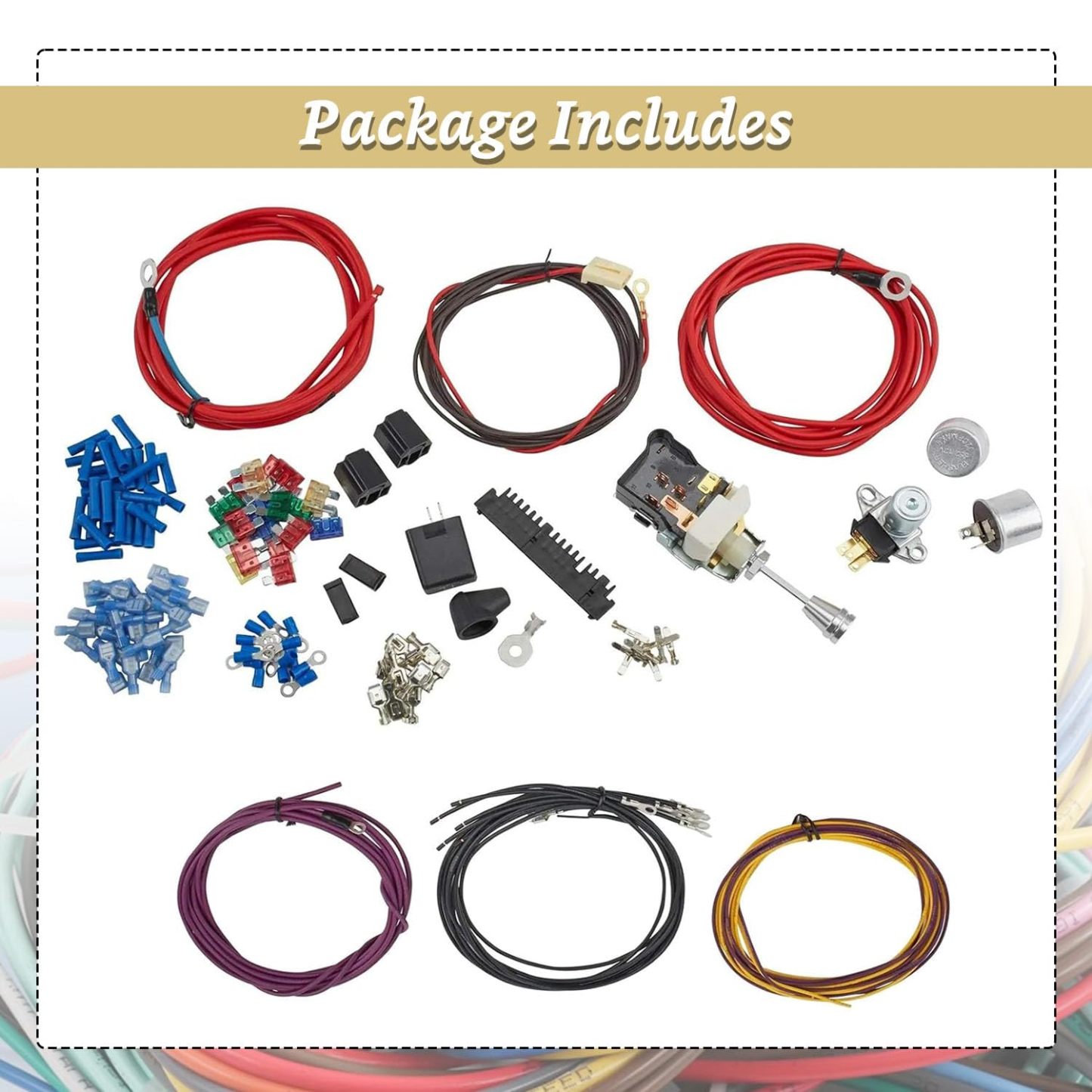 22 Circuit Universal Wiring Harness Kit fit for GM Tilt Columns Car Truck 1968-1996, Insulated Copper Wires, 91064022