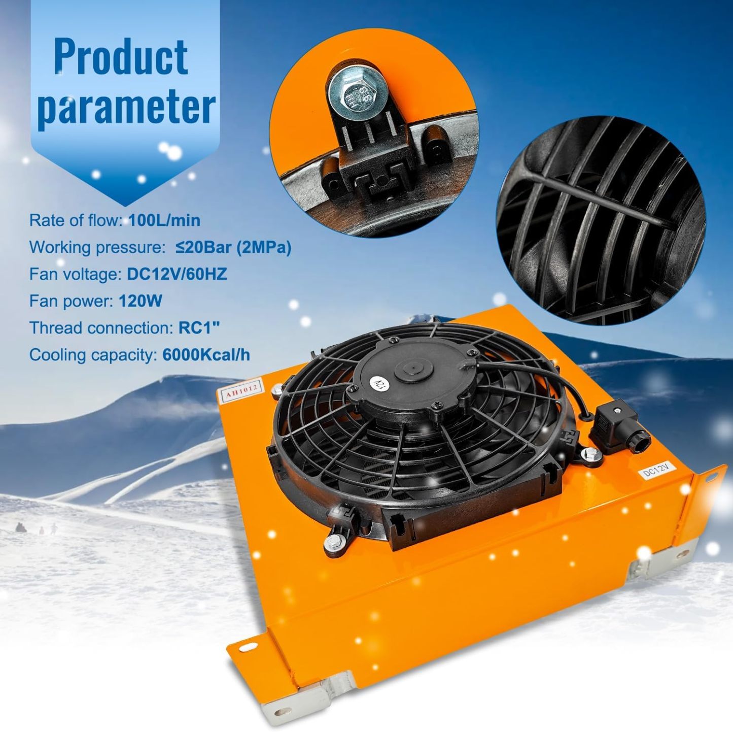 New DC12V AH1012T-CA Industrial Hydraulic Oil Cooler Flow Fan Radiator 100L/min