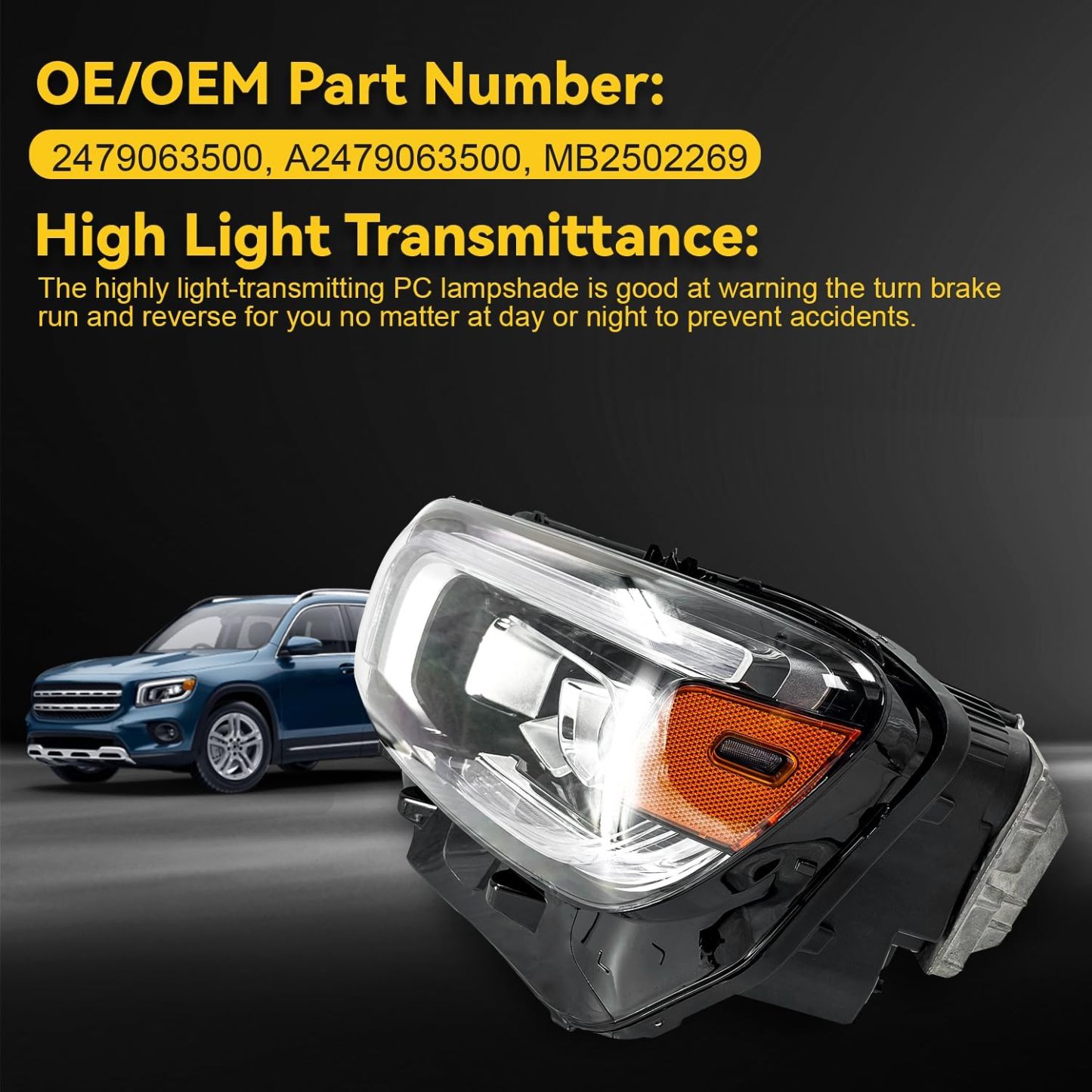 Left headlight with control module fit for Benz W247 GLB-Class GLB GLB200 GLB35 AMG 2021-2023, GLB250 2020-2023 