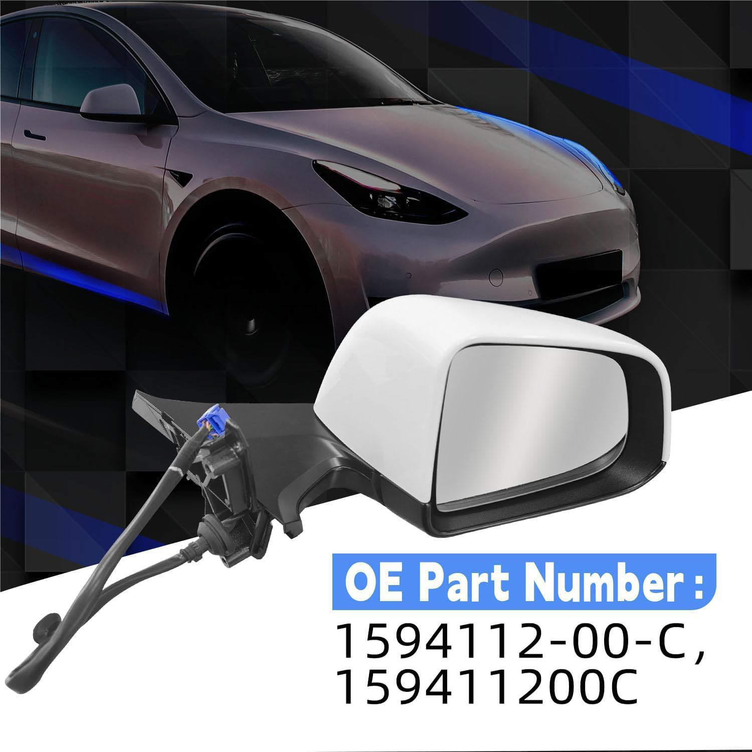 White Right Passenger Side Mirror With Anti-Glare Exterior View Mirror Fit for Tesla Model Y 2020-2023