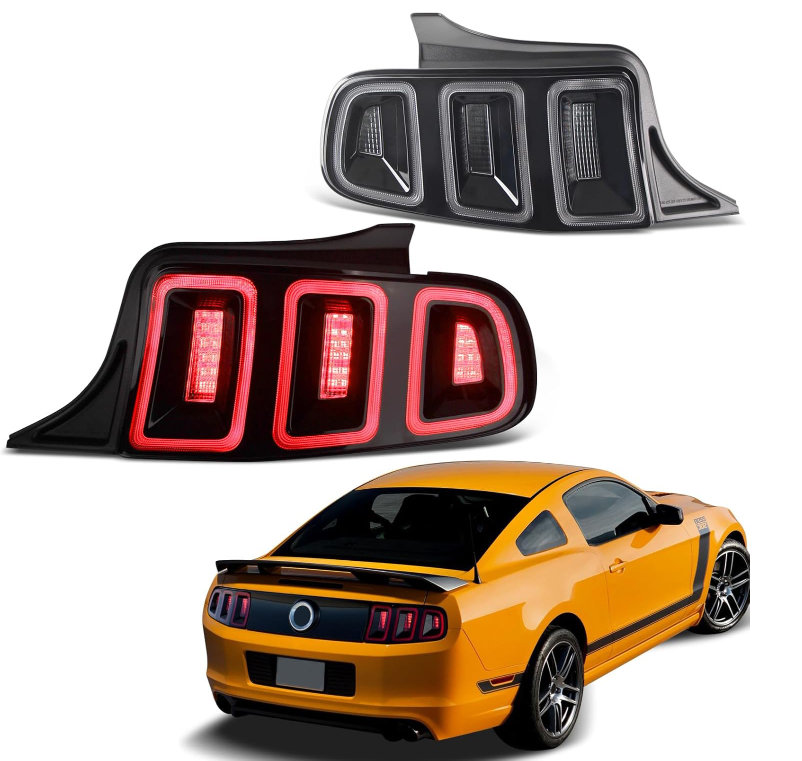 LED Tail Lights 1 Pair Compatible with Ford Mustang 2010-2014 (Red w/BlackTrim)