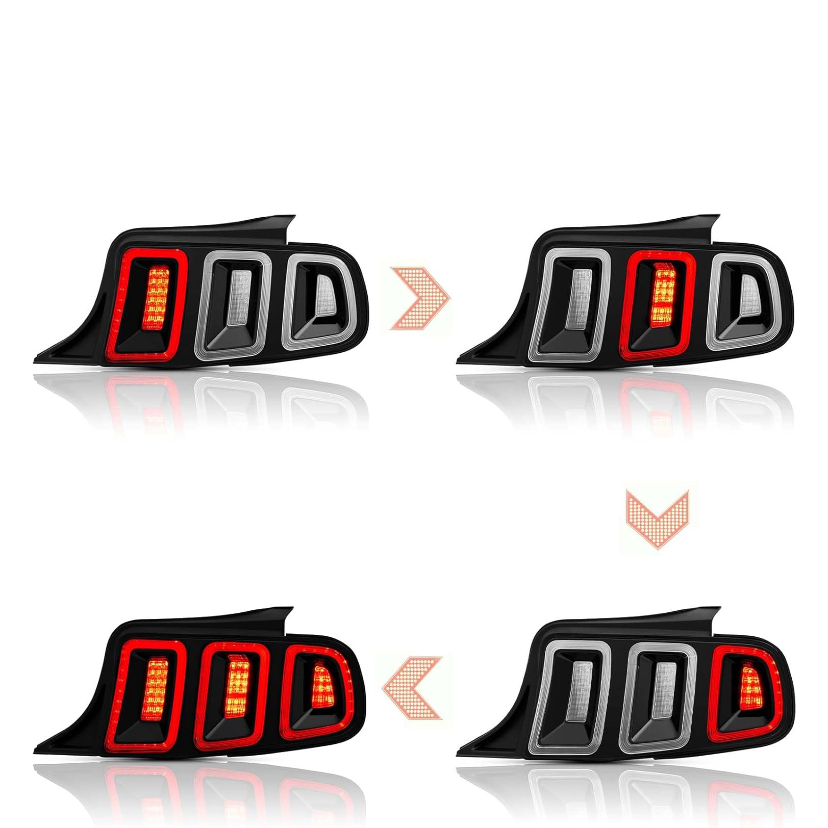 LED Tail Lights 1 Pair Compatible with Ford Mustang 2010-2014 (Red w/BlackTrim)