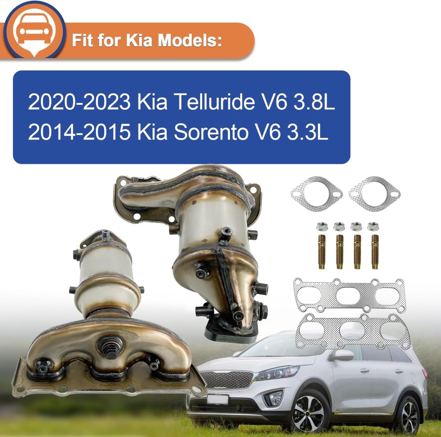 674-421&674-084 Front and Rear Catalytic Converter Set fit for 2013-2023 Hyundai Santa Fe XL Palisade, 2014-2023 Kia Sorento Telluride 3.3L 3.8L V6 AWD
