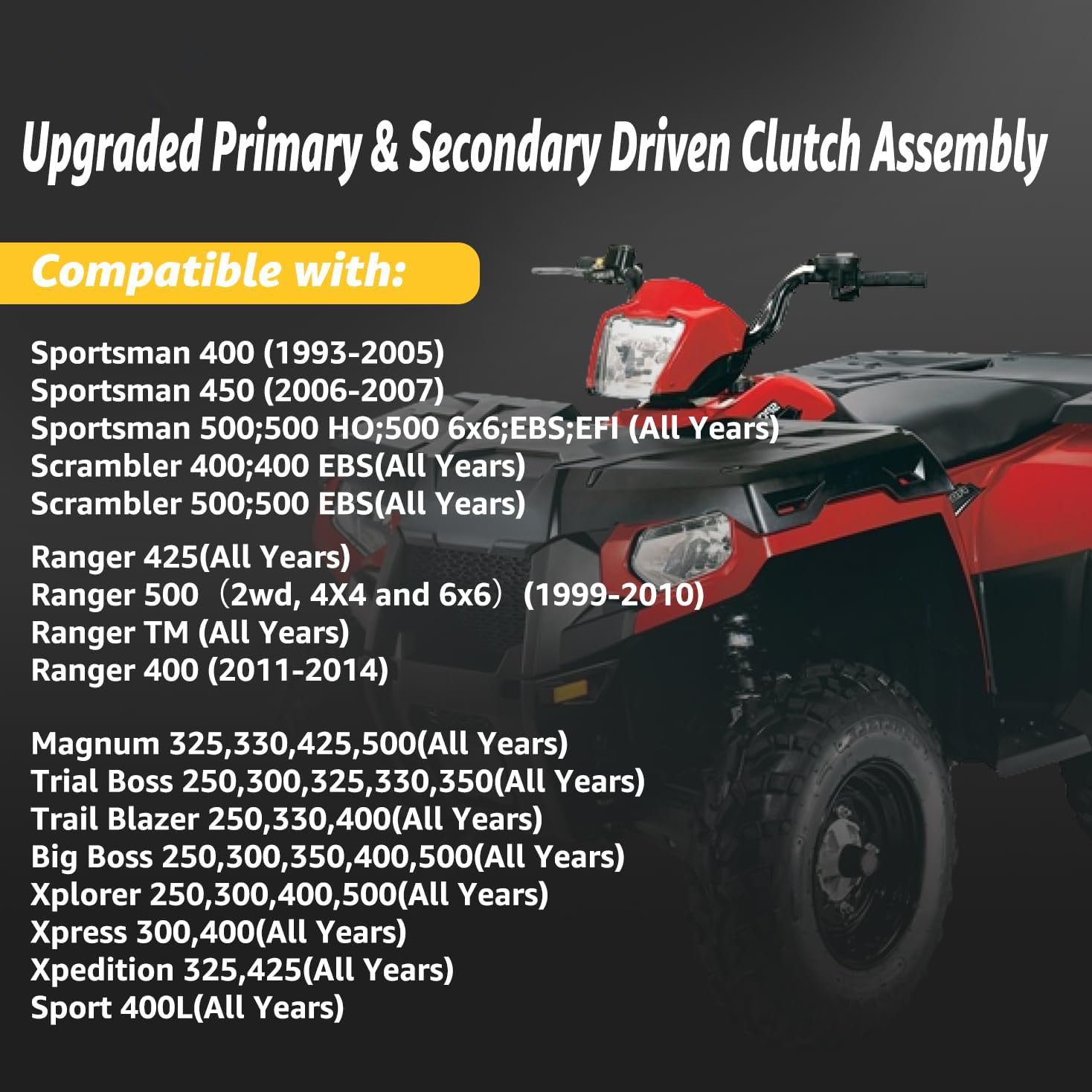 Primary Secondary Clutch Compatible with Polaris Sportsman 400 450 500, Scrambler 400 500, Ranger 400 425 500 TM, Magnum 325 330 425 500, Trial Boss 250 300 325 330 350