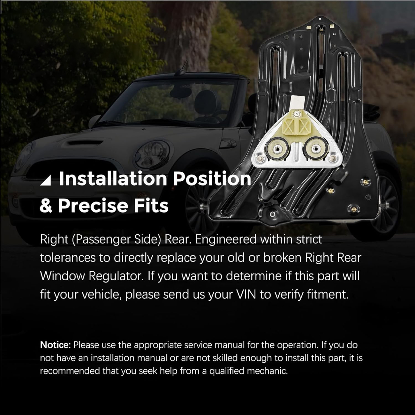 Passenger Side Rear Window Regulator for Mini Cooper 1.6L Chassis R52 2005-2008 Chassis R57 2009-2015