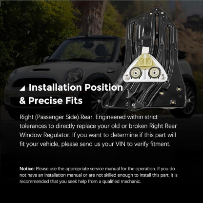 Passenger Side Rear Window Regulator for Mini Cooper 1.6L Chassis R52 2005-2008 Chassis R57 2009-2015