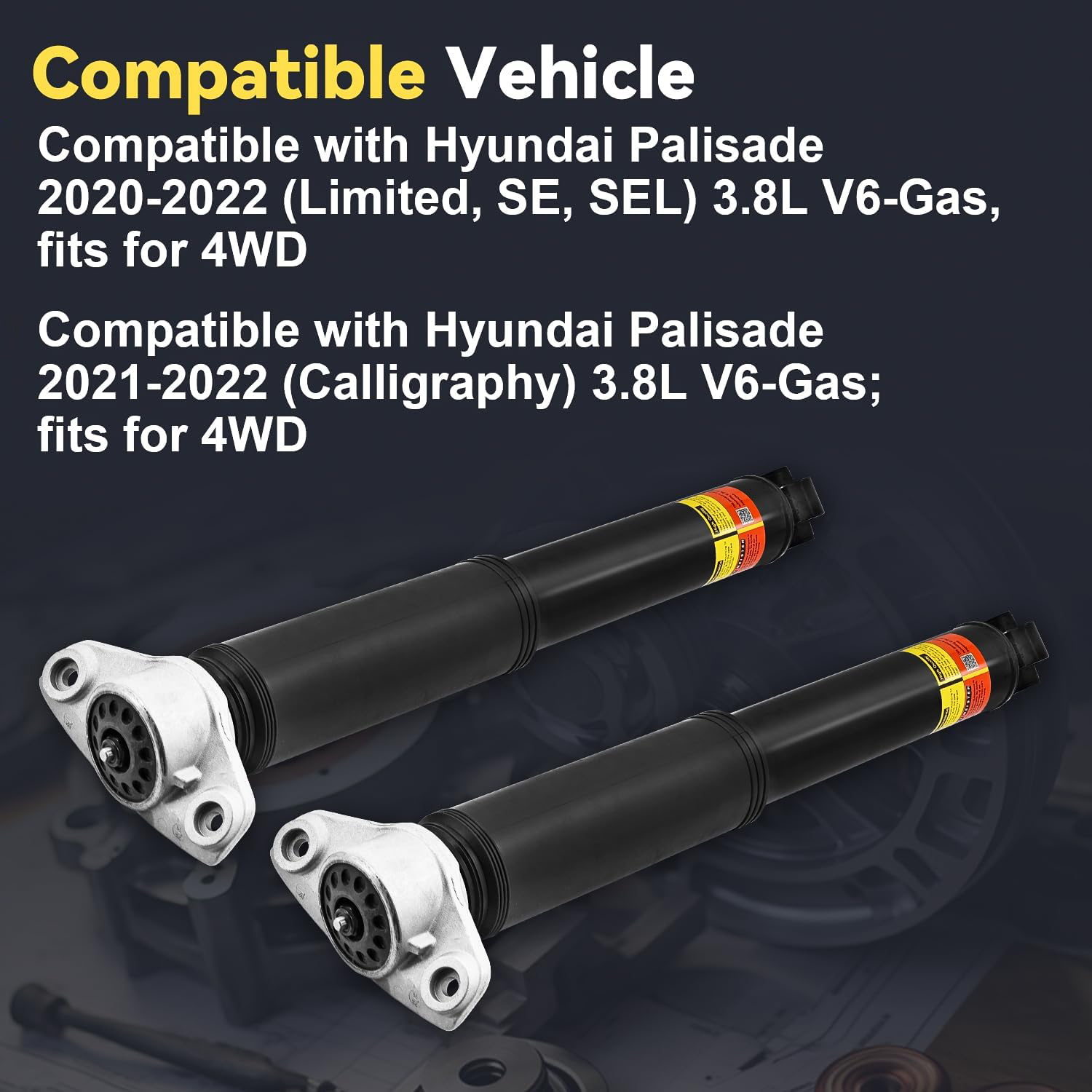 2PCS Rear Shock Absorber Struts Assy W/o Electric Fit for 2020-2022 Hyundai Palisade 3.8L V6 4WD