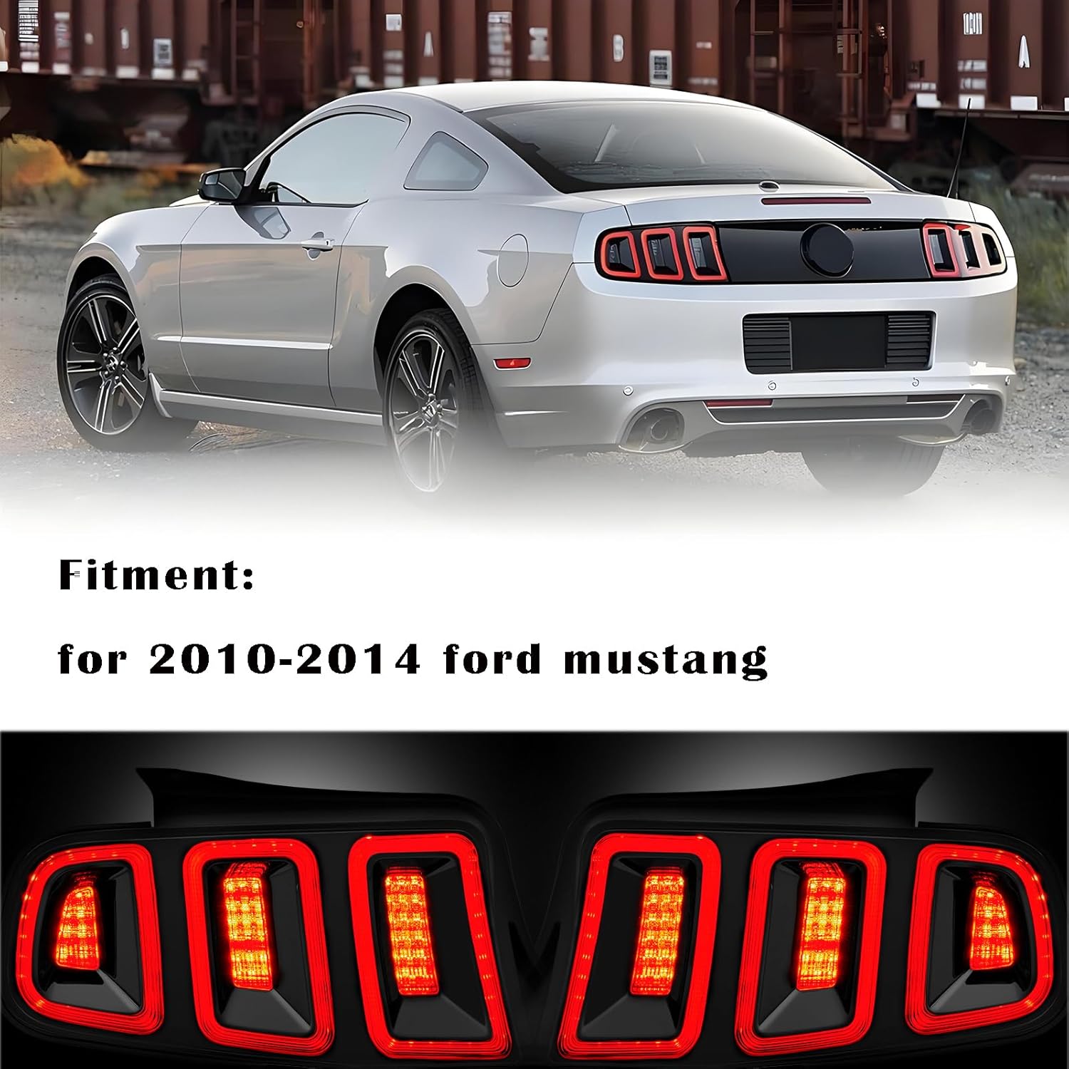 LED Tail Lights 1 Pair Compatible with Ford Mustang 2010-2014 (Red w/BlackTrim)