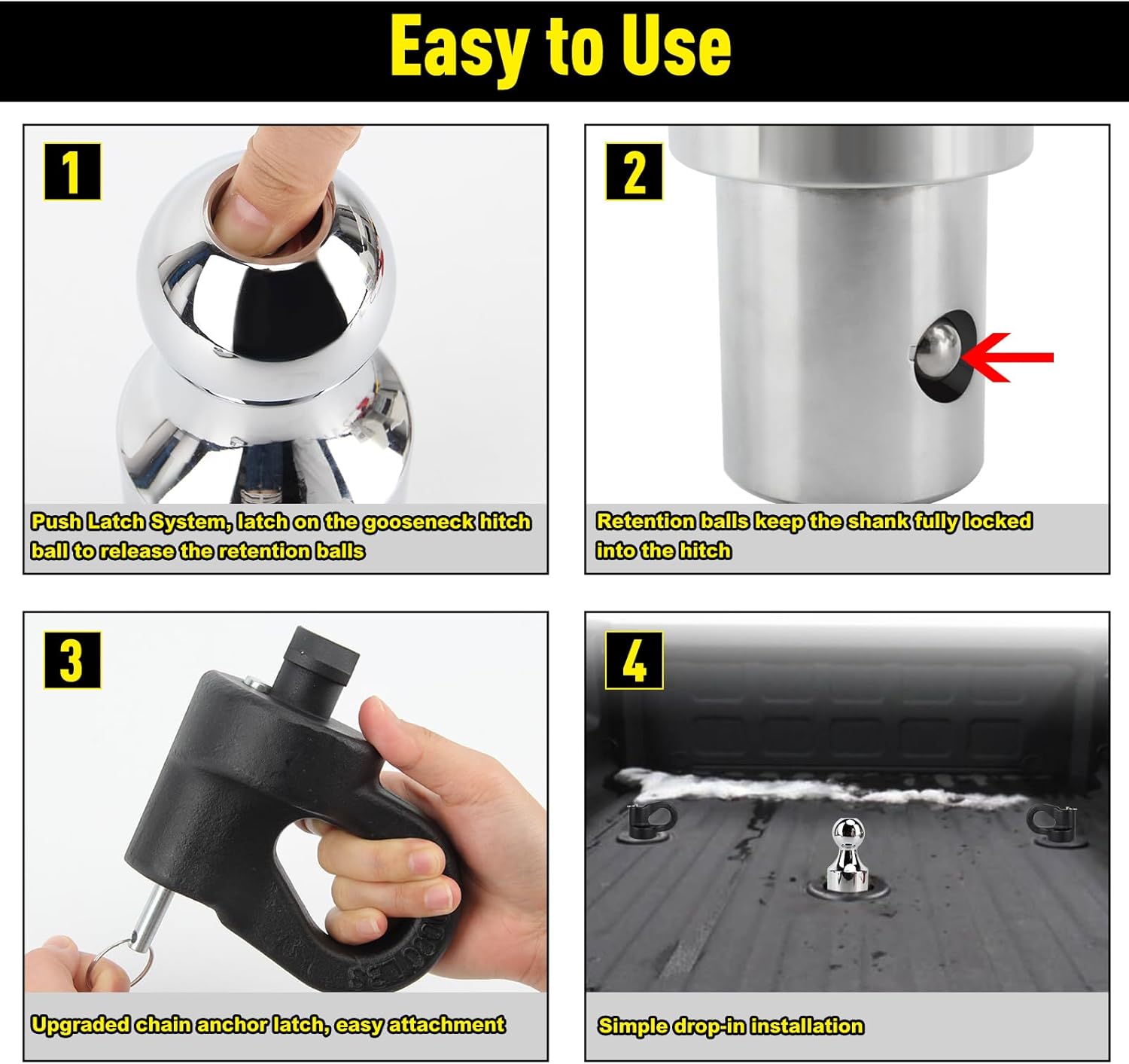 60692 Puck System Gooseneck Ball & Chain Kit, Fit for Silverado, Sierra 2500, 3500 HD, F-250, F-350, Nissan Titan XD (2-5/16-In 30000 lbs Ball)