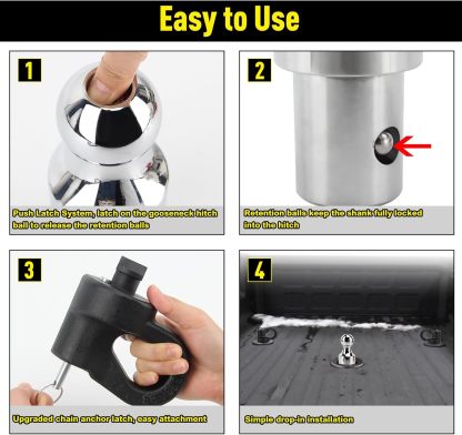 60692 Puck System Gooseneck Ball & Chain Kit, Fit for Silverado, Sierra 2500, 3500 HD, F-250, F-350, Nissan Titan XD (2-5/16-In 30000 lbs Ball)