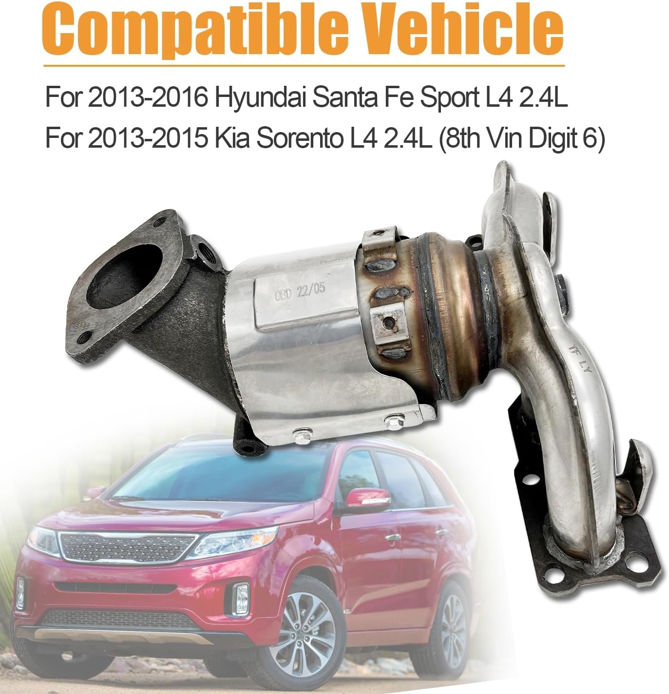 Catalytic Converter Exhaust Manifold fit for 2014-2016 Hyundai Kia Sorento L4 2.4L