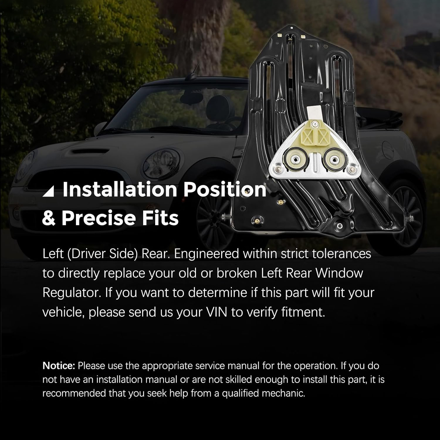 Driver Side Rear Window Regulator for Mini Cooper 1.6L Chassis R52 2005-2008 Chassis R57 2009-2015 