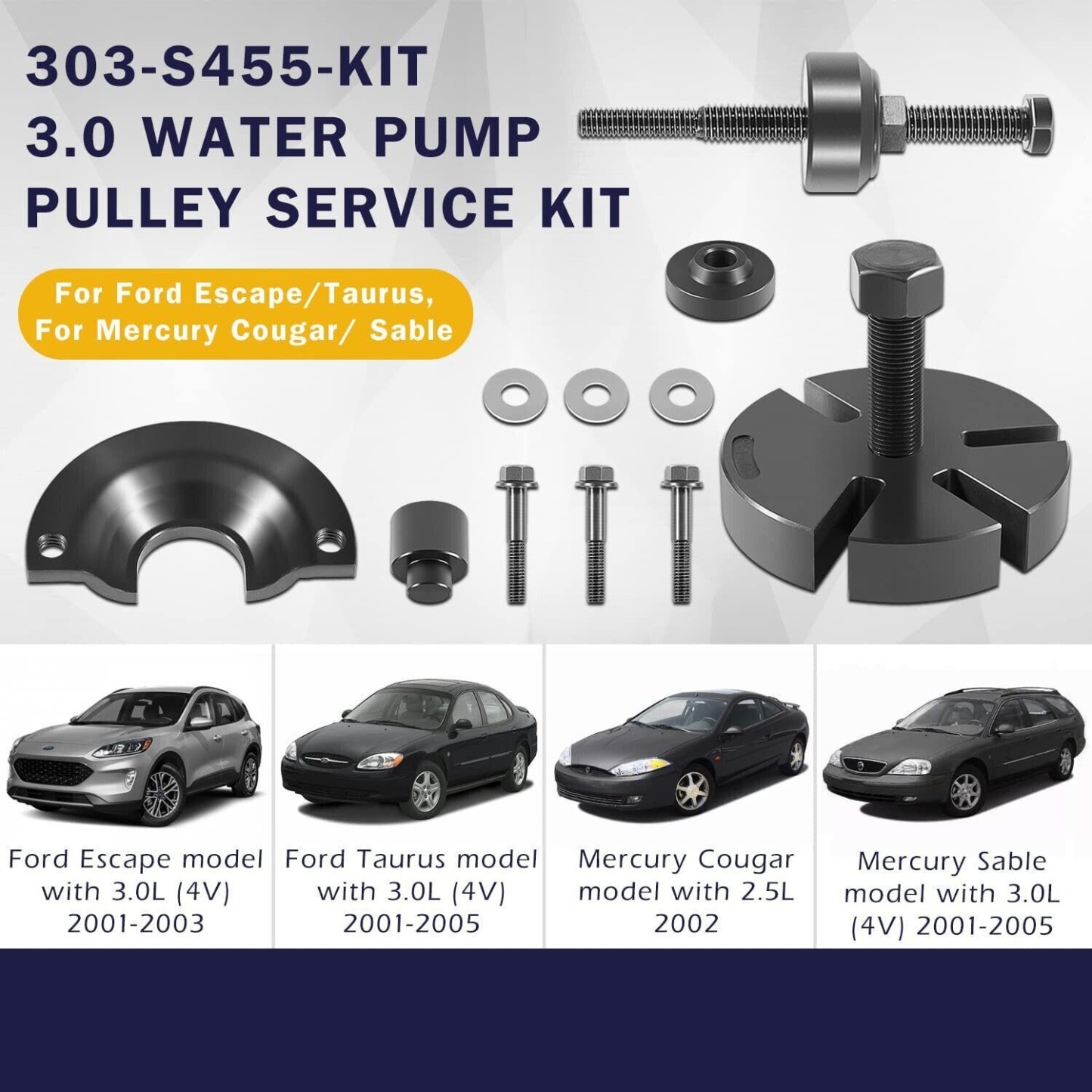 3.0L Water Pump Pulley Service Kit 303-S455 for 2001-2003 Ford Escape, Taurus 2001-2005