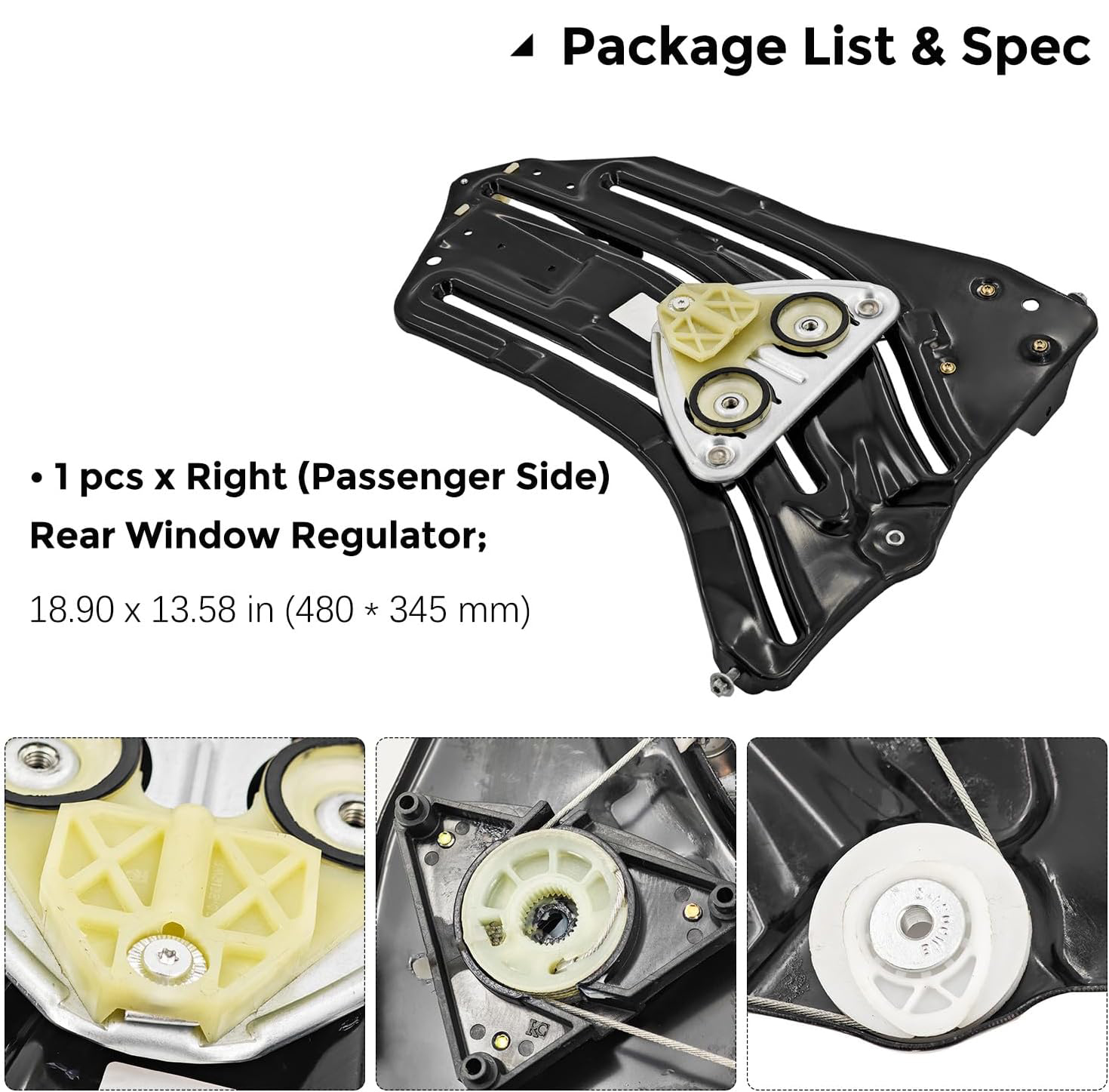 Passenger Side Rear Window Regulator for Mini Cooper 1.6L Chassis R52 2005-2008 Chassis R57 2009-2015