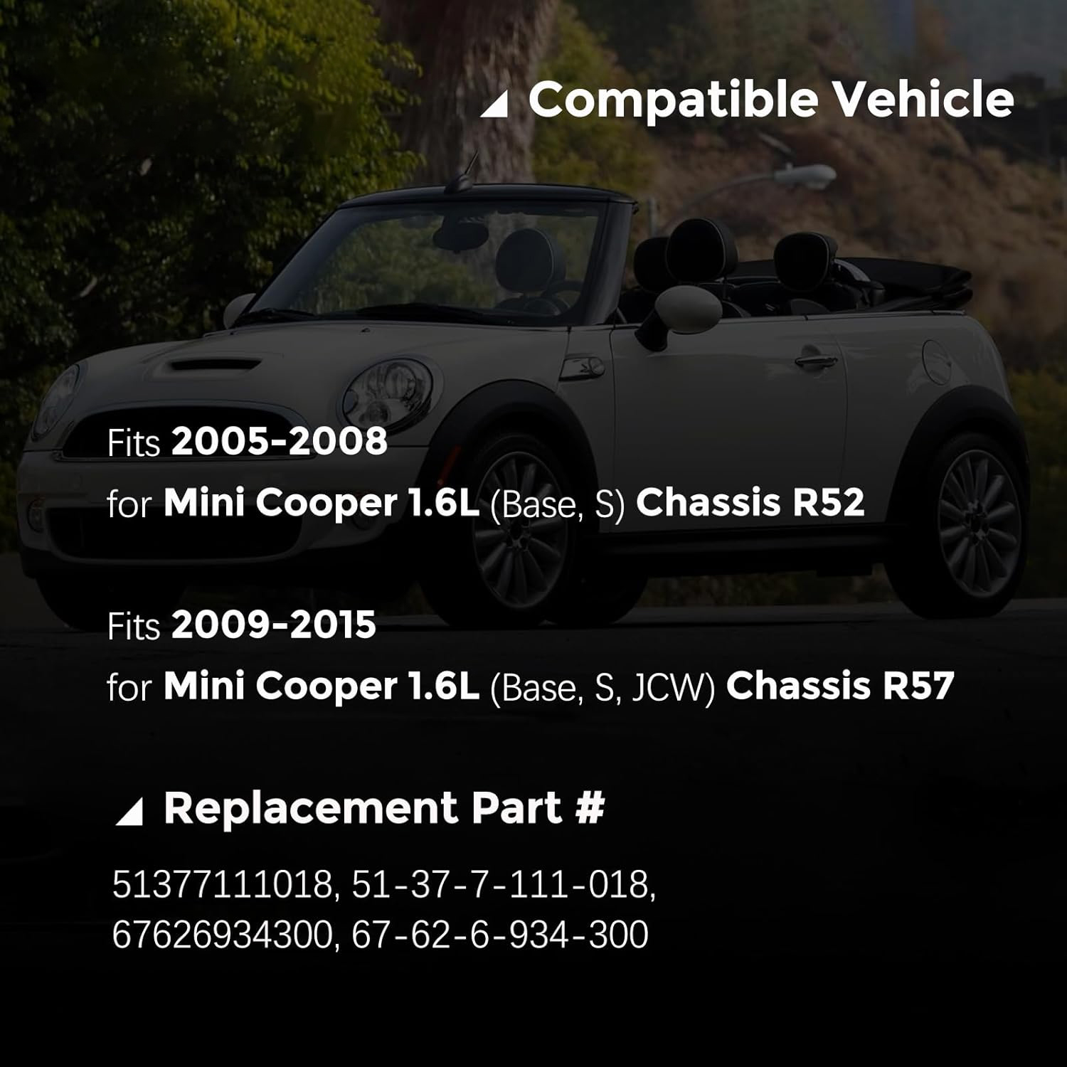 Passenger Side Rear Window Regulator for Mini Cooper 1.6L Chassis R52 2005-2008 Chassis R57 2009-2015