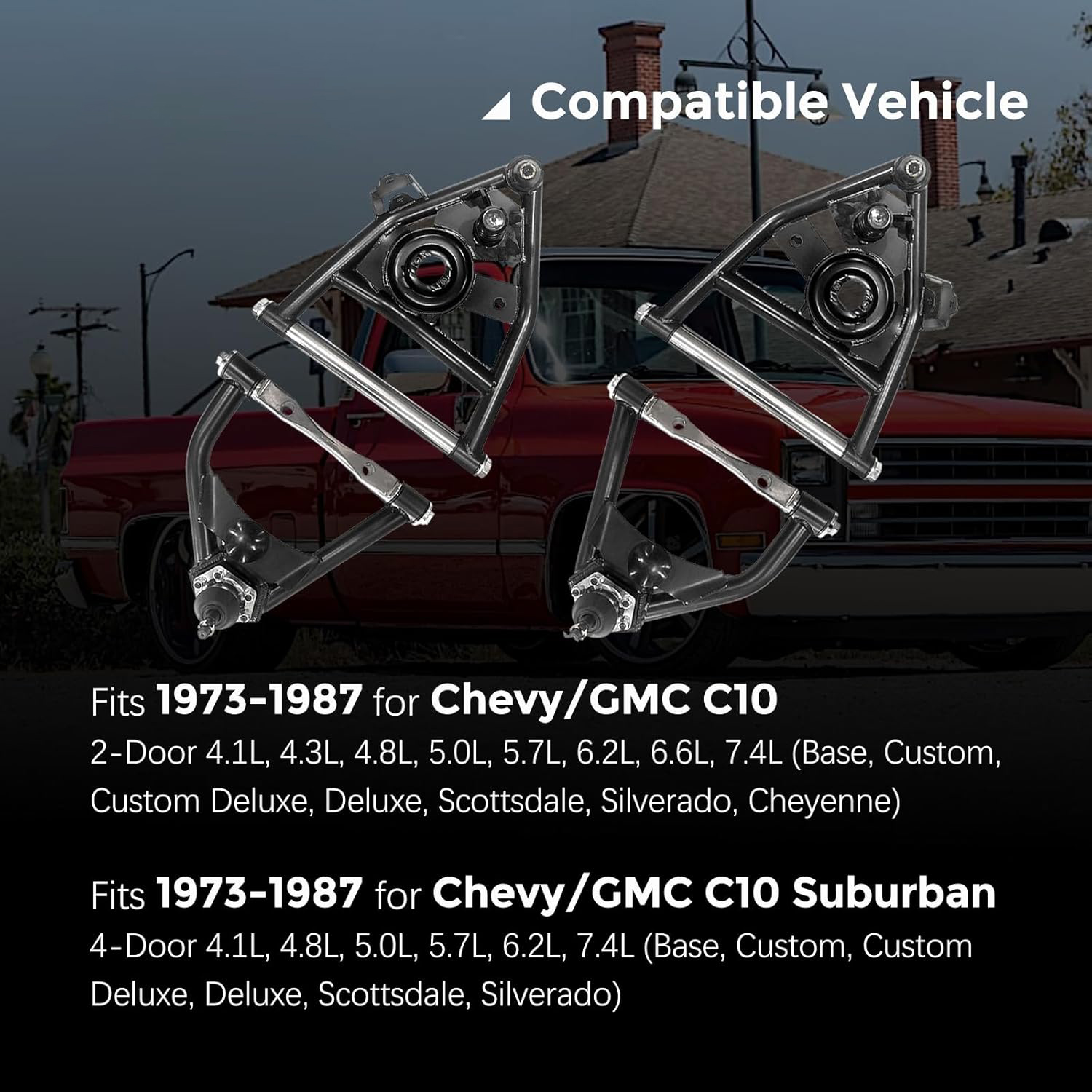 4PCS Front Tubular Upper & Lower Control Arms fit for Chevy / GMC C10 (Suburban) 1973-1987