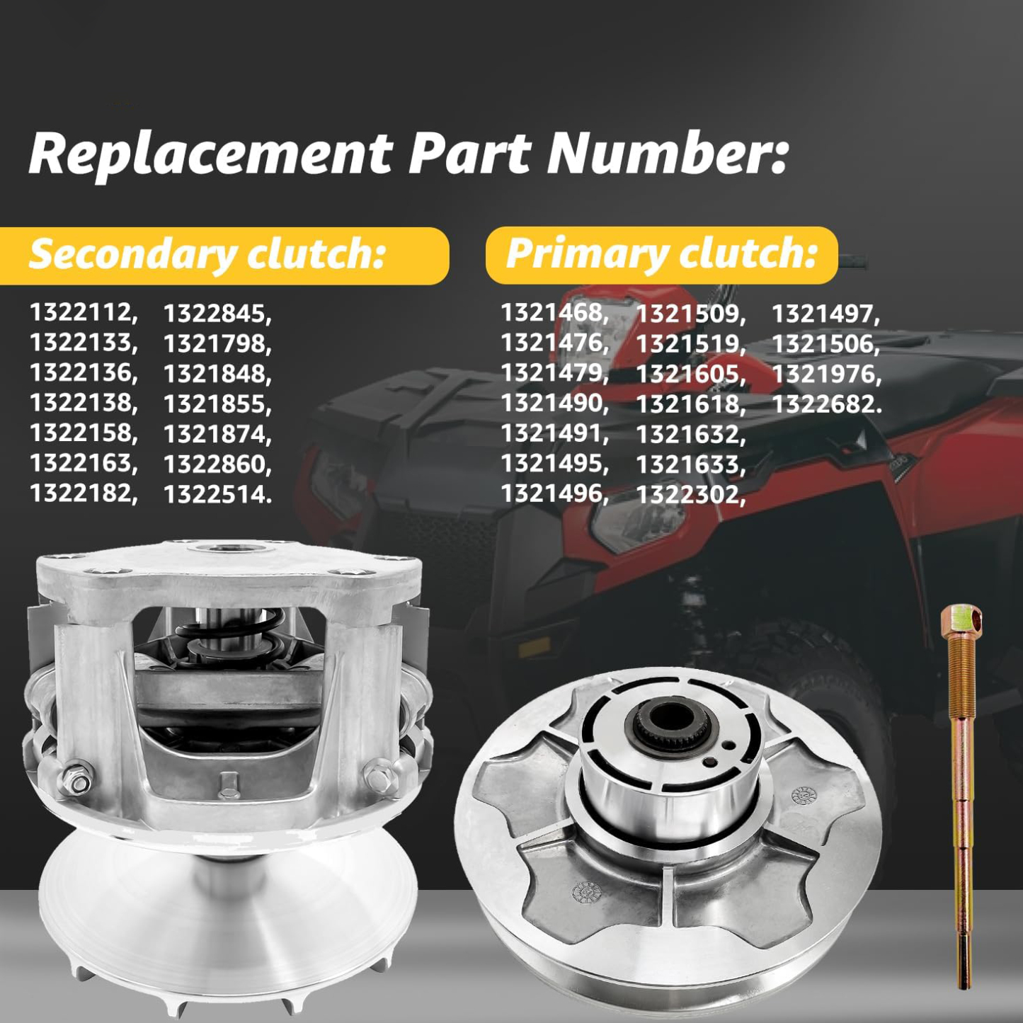 Primary Secondary Clutch Compatible with Polaris Sportsman 400 450 500, Scrambler 400 500, Ranger 400 425 500 TM, Magnum 325 330 425 500, Trial Boss 250 300 325 330 350