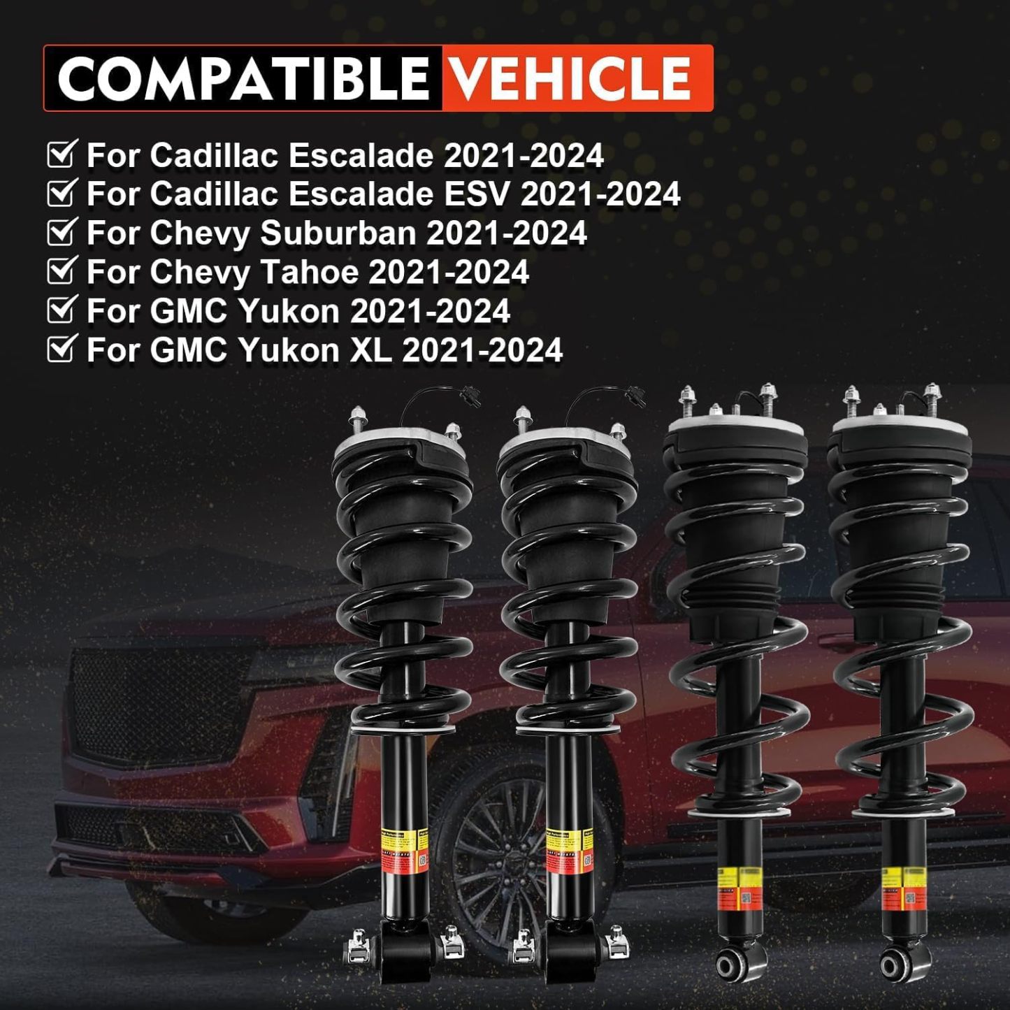 4pcs Magnetic Front Shock Absorber Assembly Kit fit for 2021-2024 Cadillac Escalade (ESV), Chevrolet Silverado/Suburban/Tahoe, GMC Yukon (XL), GMC Sierra (1500)