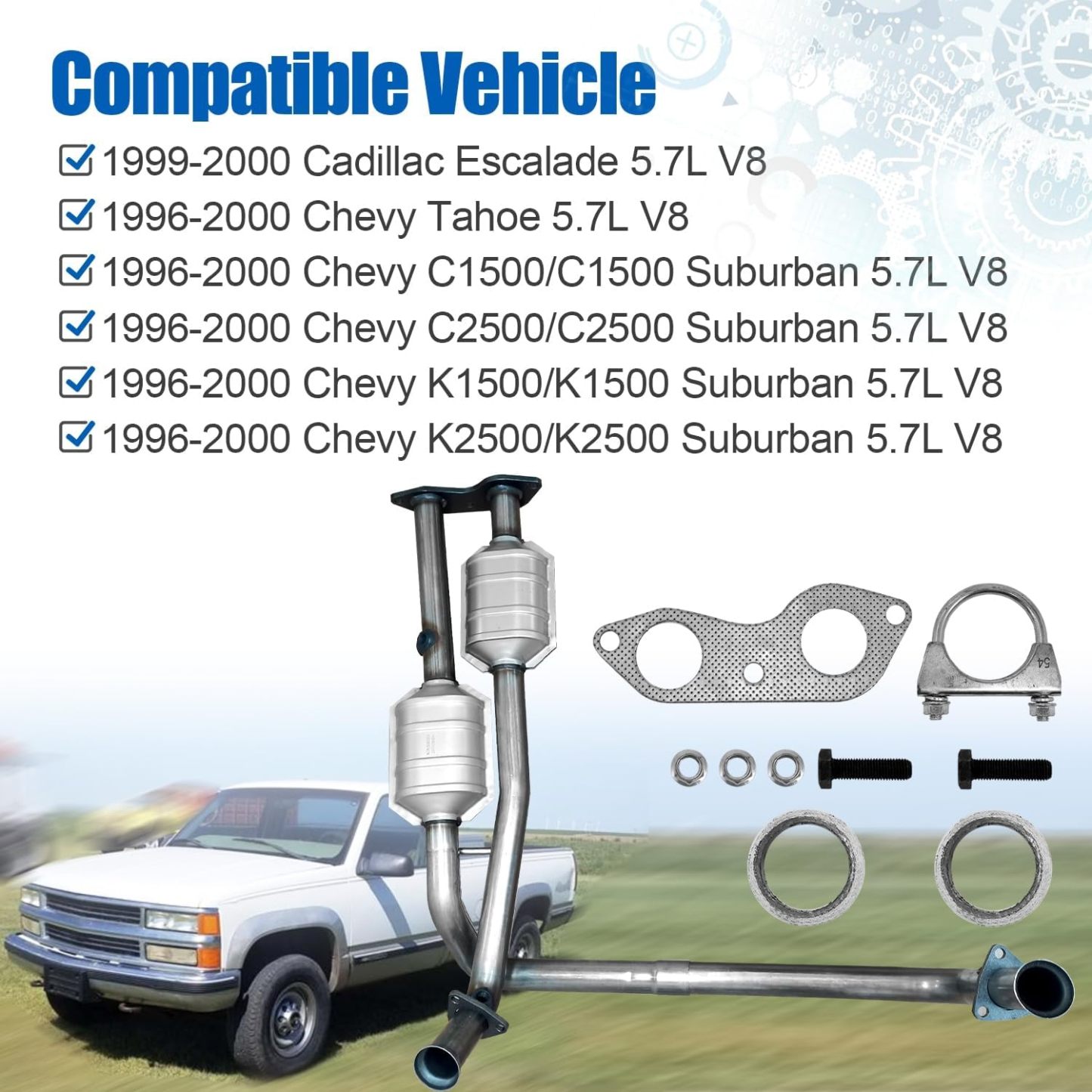 Y-Pipe Catalytic Converter fit for 1996-2000 Cadillac Escalade Chevy Tahoe GMC Yukon Suburban 5.7L V8 Engine