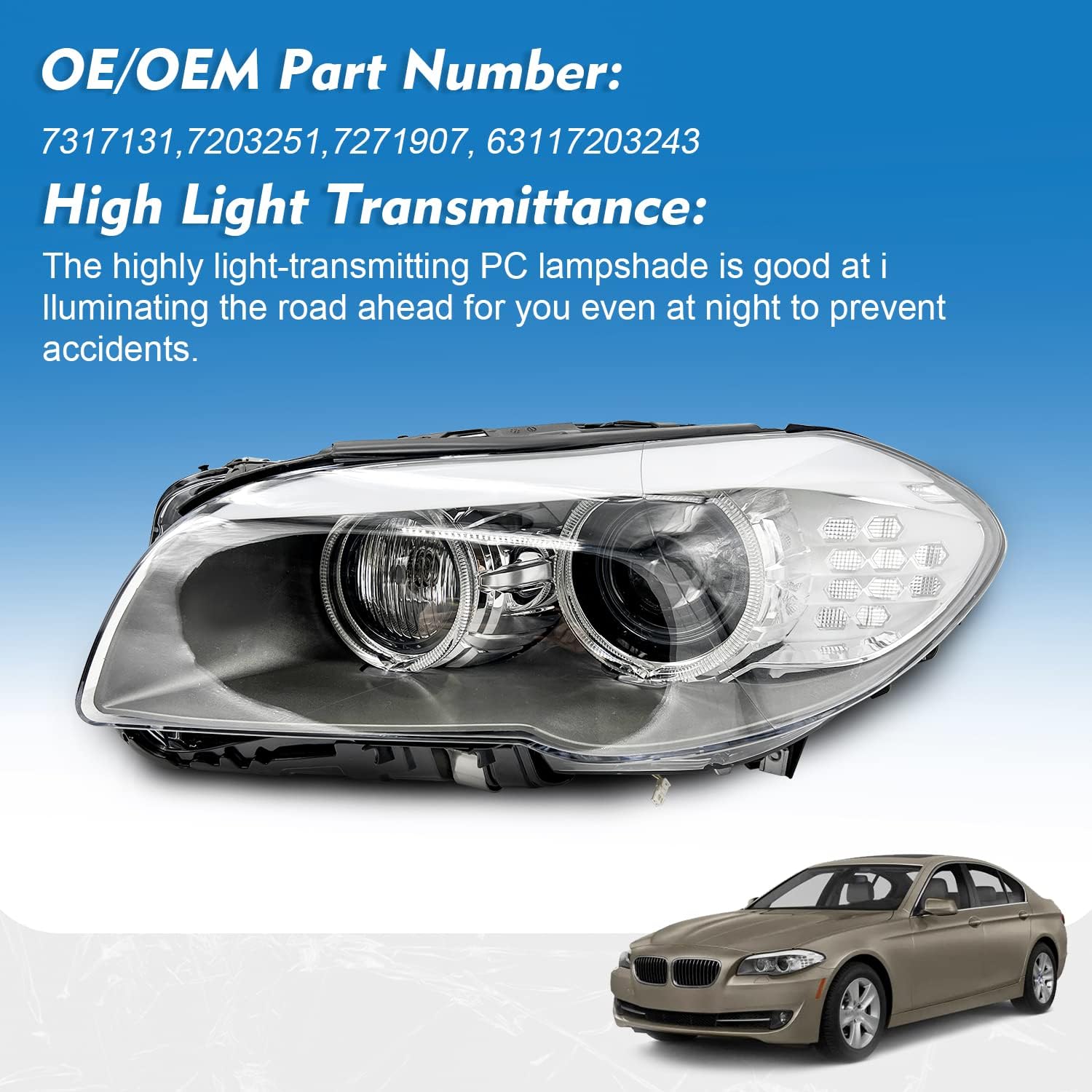 HID Xenon Headlight Assembly Adaptive AFS, Fits for BMW 5-Series 535i 528i 550i M5 ActiveHybrid 5 F10 F18 2011-2013, W/TMS Control Module/Xenon Ballast/Bulb (Left Driver Side)